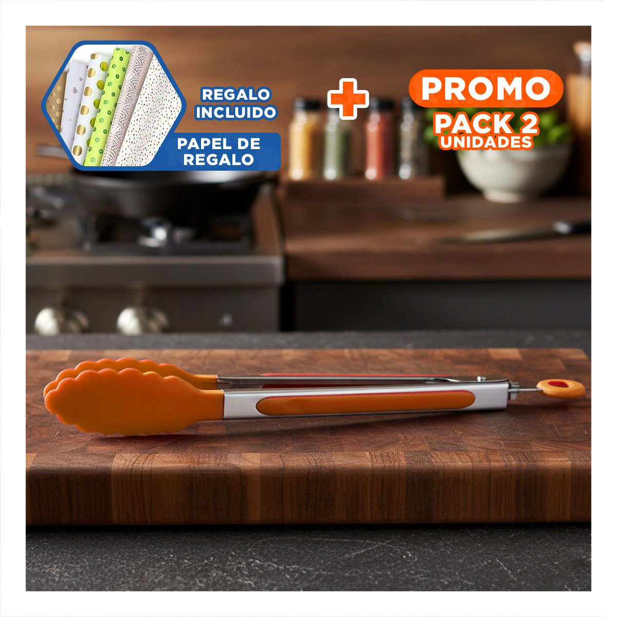 PACK2 SUJETADOR FUNCIONAL 21CM NARANJA PARA PREPARAR ALIMENTOS Y+PAPEL REGALO - 1