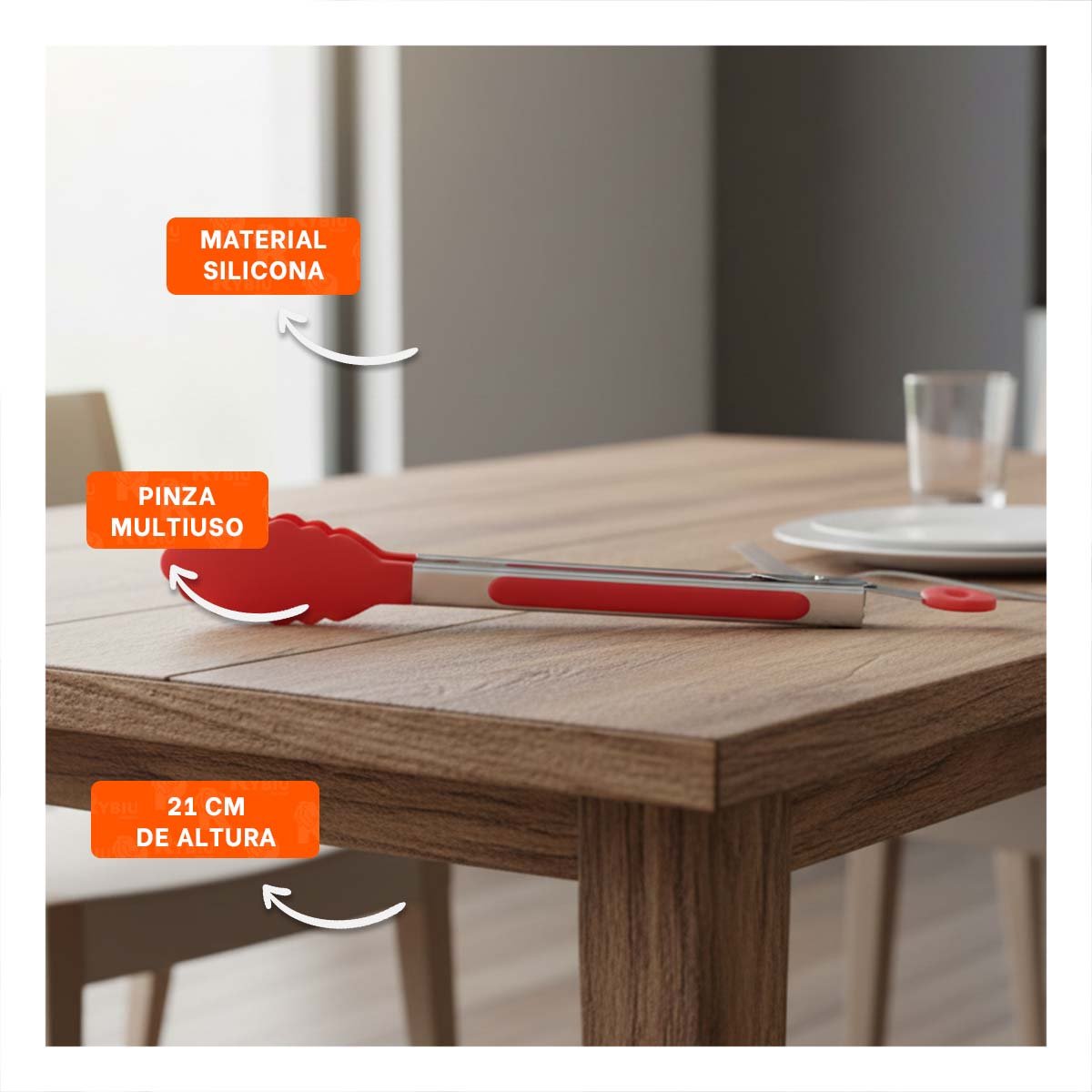 ALICATE DURABLE 21CM EN ROJO PARA COCINA Y USO DIARIO HOGAR Y+REGALO STICKER - 5