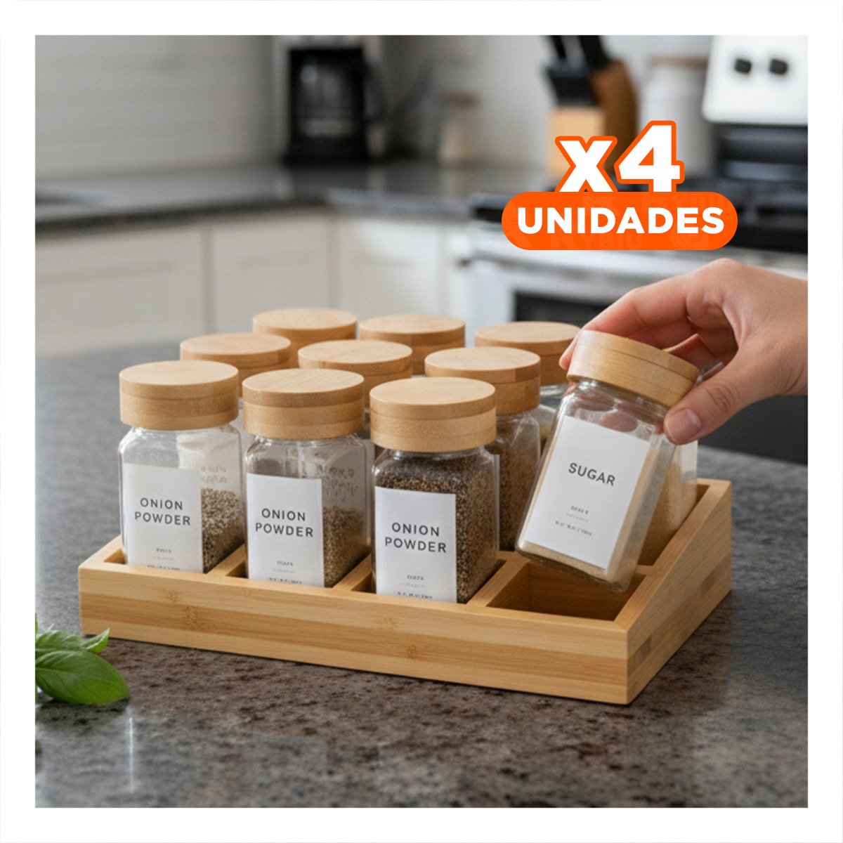 PACK4 CONDIMENTERO DE MESA CON 12 FRASCOS Y BANDEJA PARA COCINA - 1