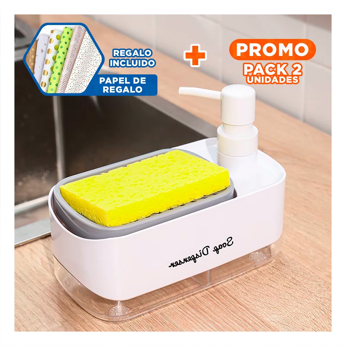 PACK2 SOLUCION DOBLE DE JABON LIQUIDO LAVAVAJILLA PARA COCINA HOGAR BLANCO Y+PAPEL REGALO - 1