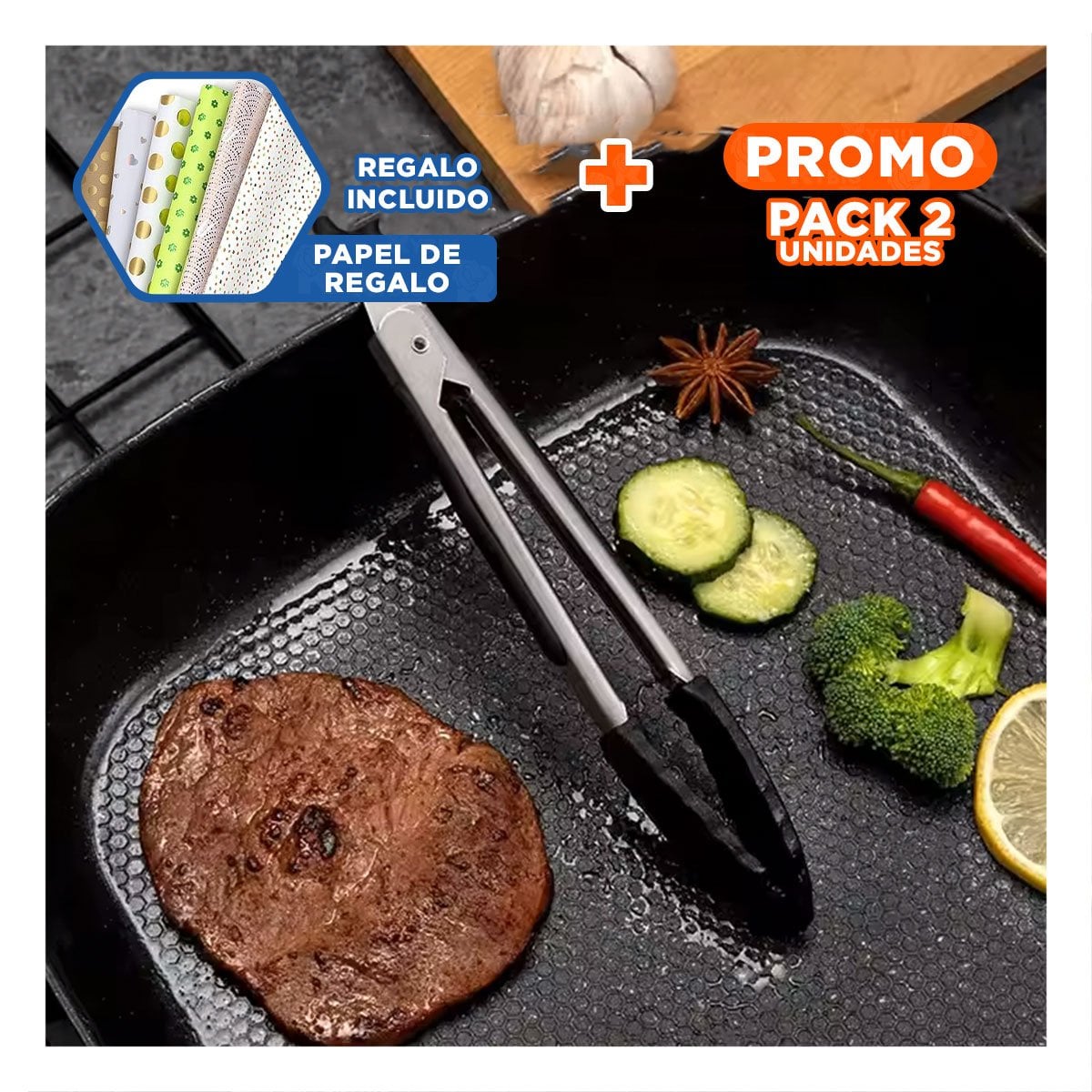 PACK2 FUNCIONAL MULTIUSO DE COCINA 21CM EN COLOR NEGRO PARA HOGAR Y+PAPEL REGALO - 1