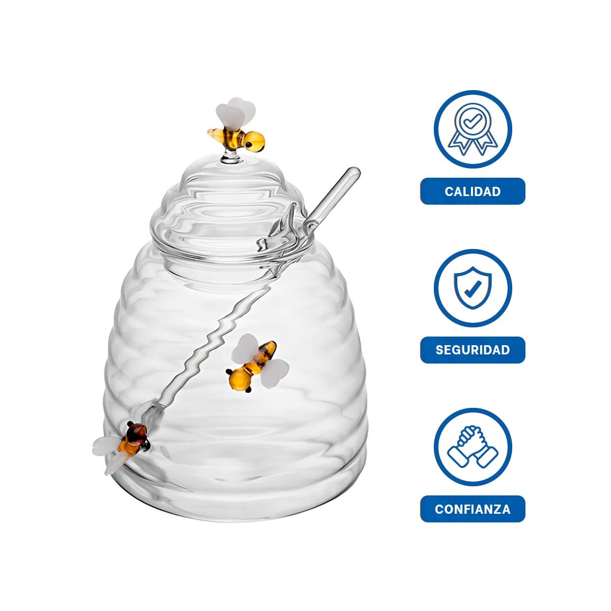 TARRO PARA MIEL CON ESTILO DECORATIVO DE PANAL Y ABEJAS PARA HOGAR Y+LIGAS REGALO - 3