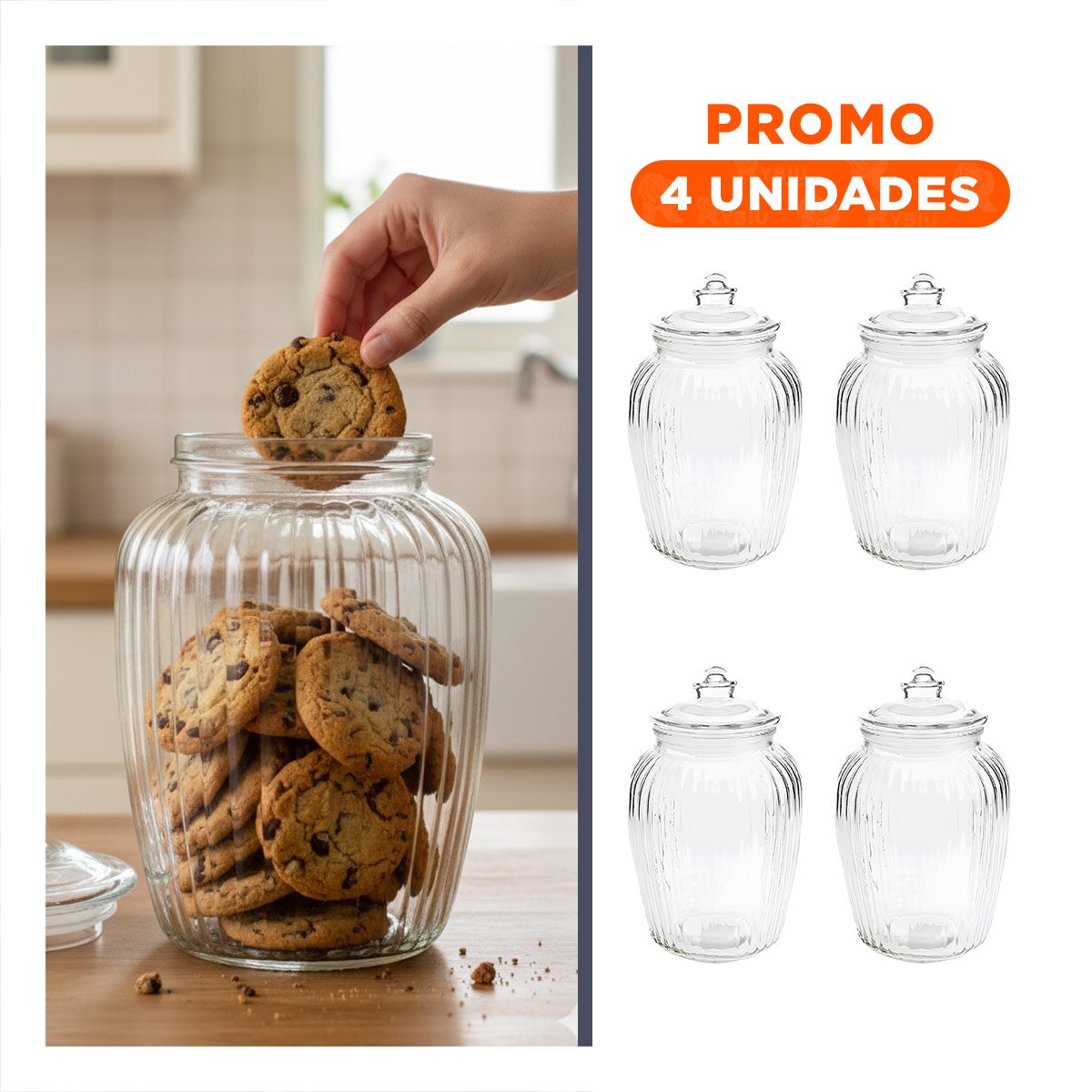 PACK4 TARRO PRACTICO DE VIDRIO CON TAPA CHUPON 24X14 CM RAYAS Y+REGALO STICKER - 1