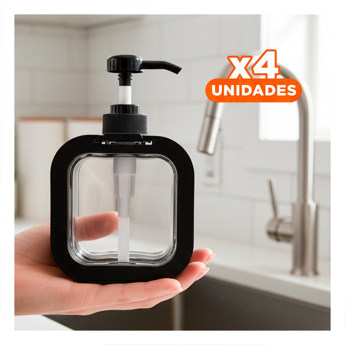 PACK4 EQUIPO COMPACTO PARA JABON CUADRADO NEGRO MODERNO - 1