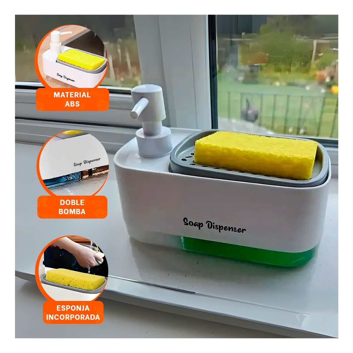 PACK4 HERRAMIENTA DOBLE DE JABON LIQUIDO LAVAVAJILLA PARA COCINA HOGAR BLANCO - 5