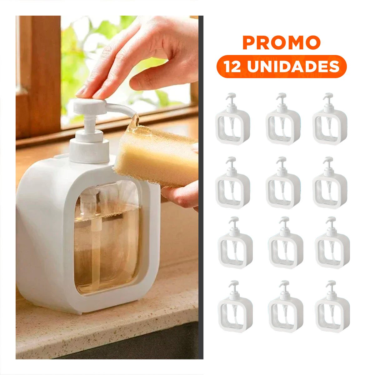 PACK12 ENVASE DOSIFICADOR PARA JABON CUADRADO BLANCO EN HOGAR Y+REGALO STICKER - 1