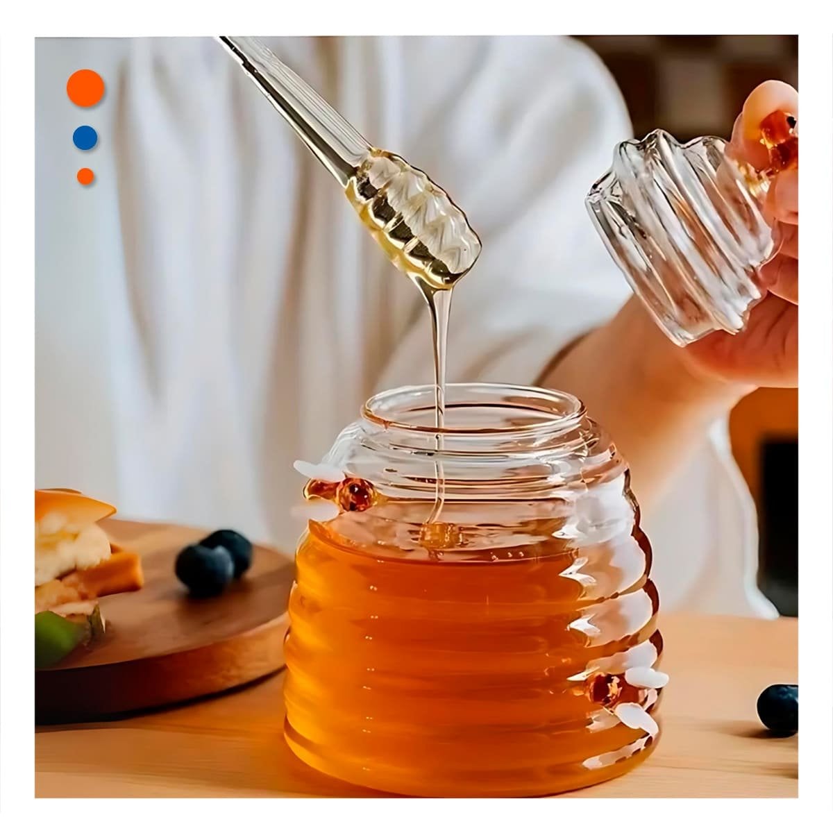 FRASCO PARA MIEL CON ESTILO DE PANAL Y ABEJAS DECORATIVO PARA HOGAR Y COCINA - 1