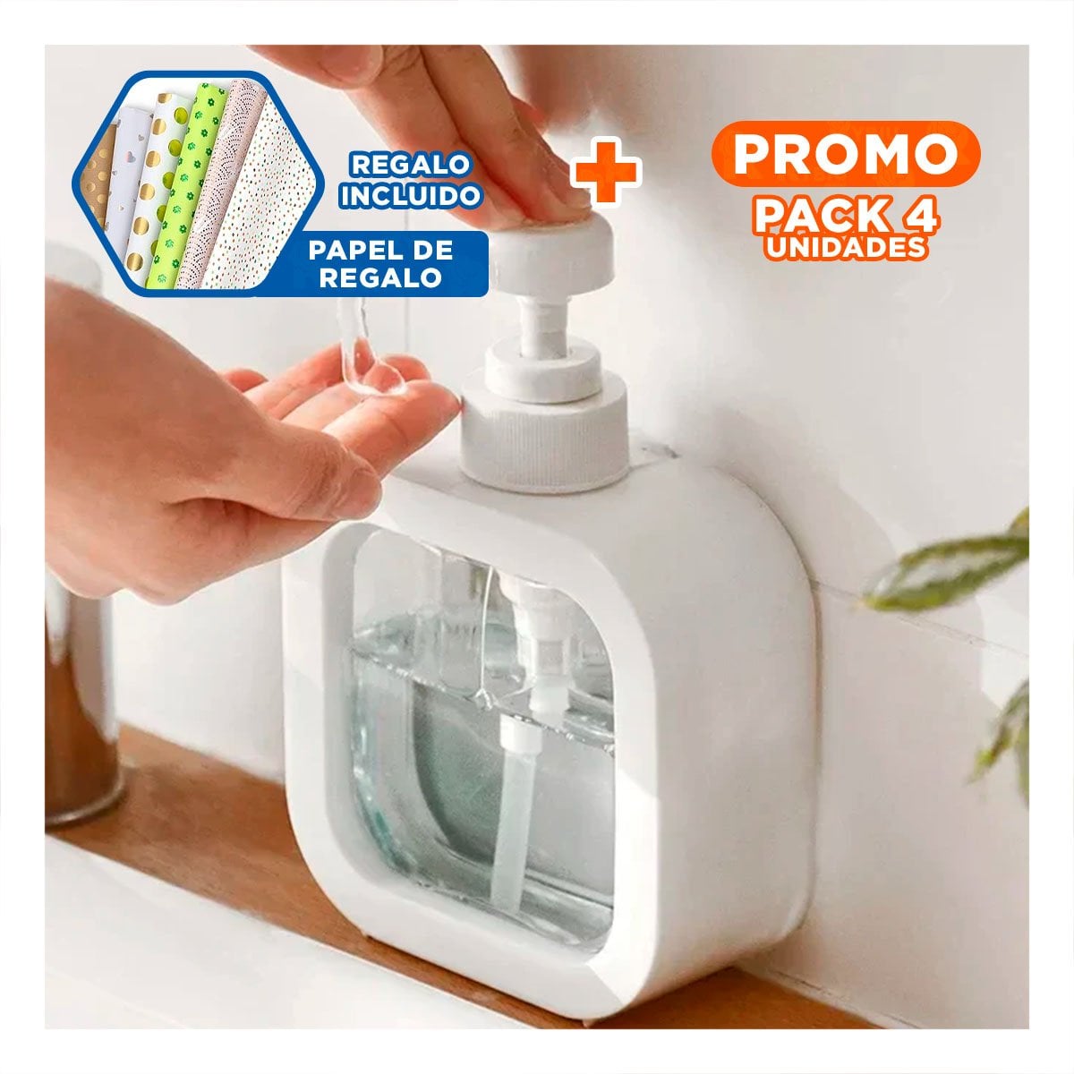 PACK4 SOLUCION RECARGABLE PARA JABON CUADRADO BLANCO MODERNO Y+PAPEL REGALO - 1