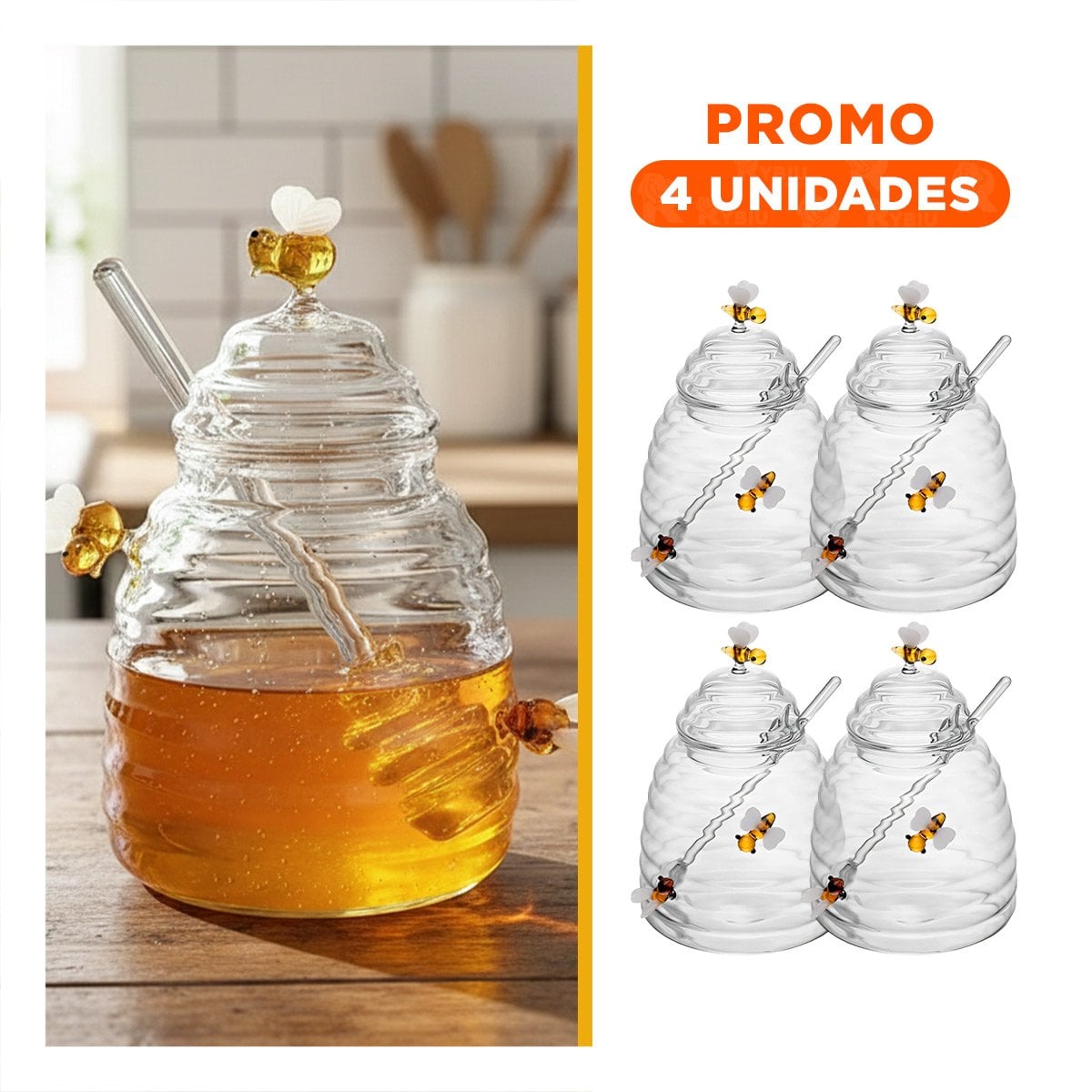 PACK4 ENVASE PARA MESA CON RELIEVE DE ABEJAS PARA HOGAR Y+REGALO STICKER - 1