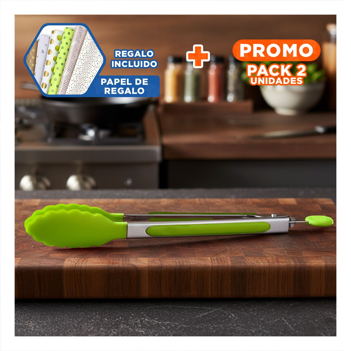 PACK2 HERRAMIENTA MULTIUSO 21CM EN VERDE LIMON PARA HOGAR Y+PAPEL REGALO - 1