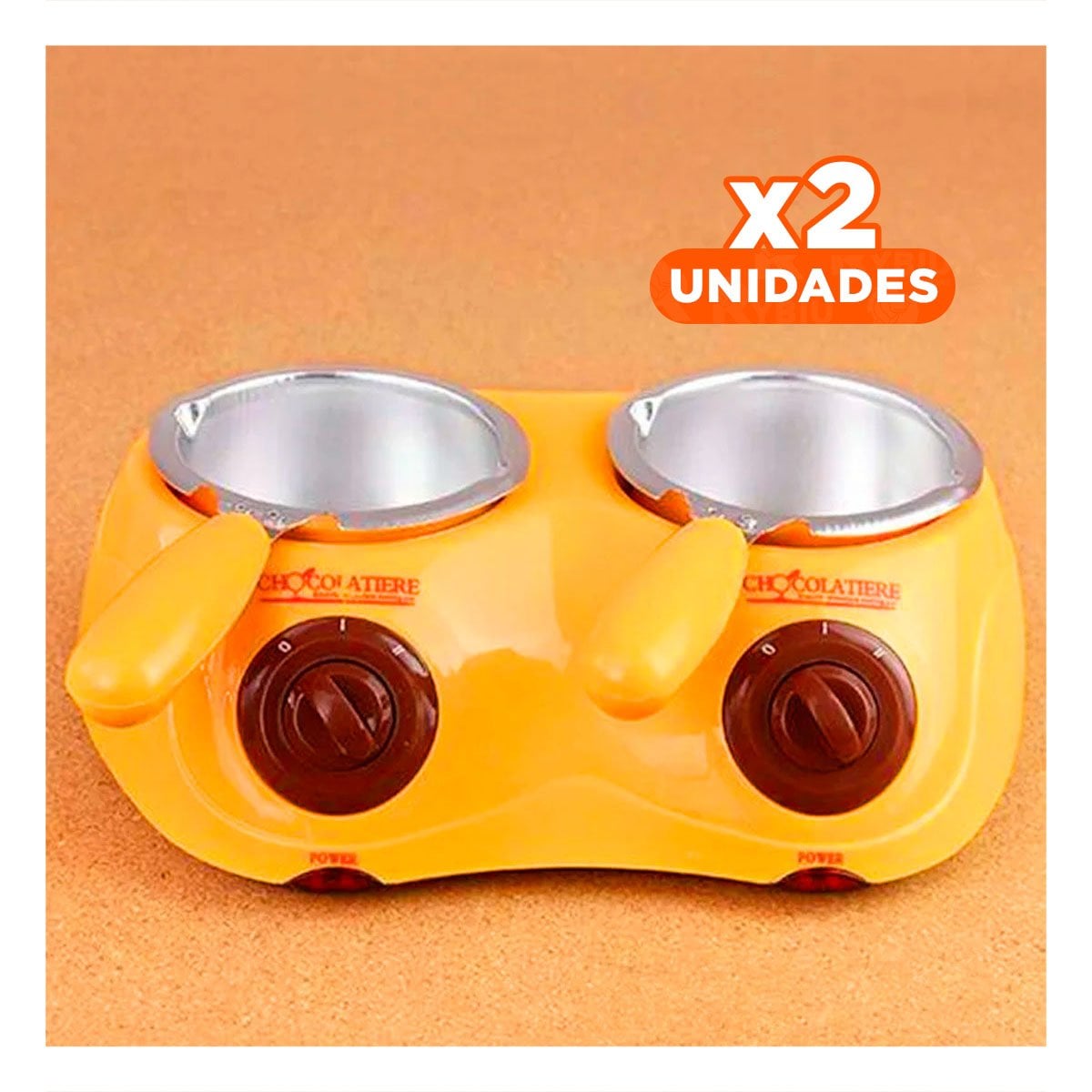 PACK2 RECIPIENTE DE COCINA CHOCOLATERO DOBLE CON ACCESORIOS AMARILLO Y+REGALO STICKER - 1