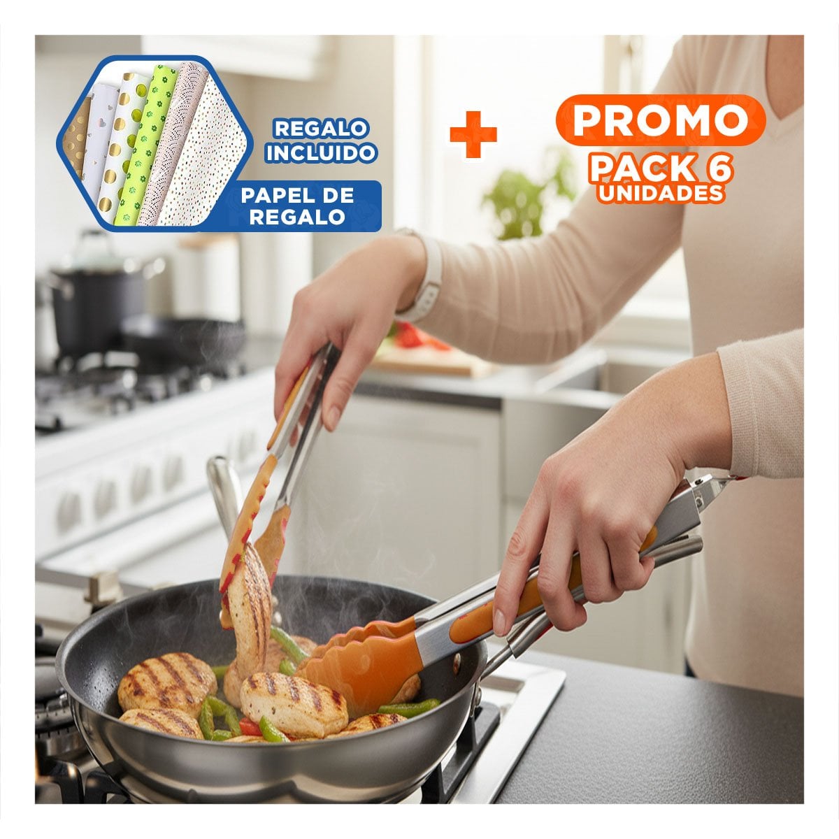 PACK6 HERRAMIENTA DURADERA 21CM NARANJA MULTIUSO PARA COCINA Y+PAPEL REGALO - 1
