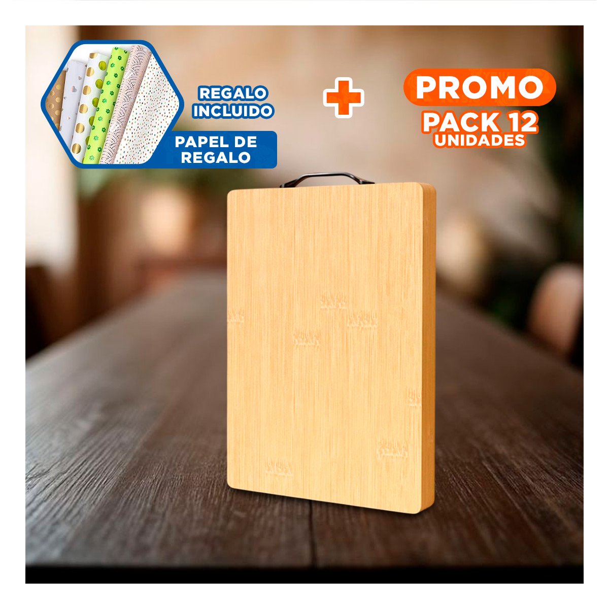 PACK12 SUPERFICIE PARA COCINA MOSTAZA 35X27X2CM CON MANGO Y+PAPEL REGALO - 1