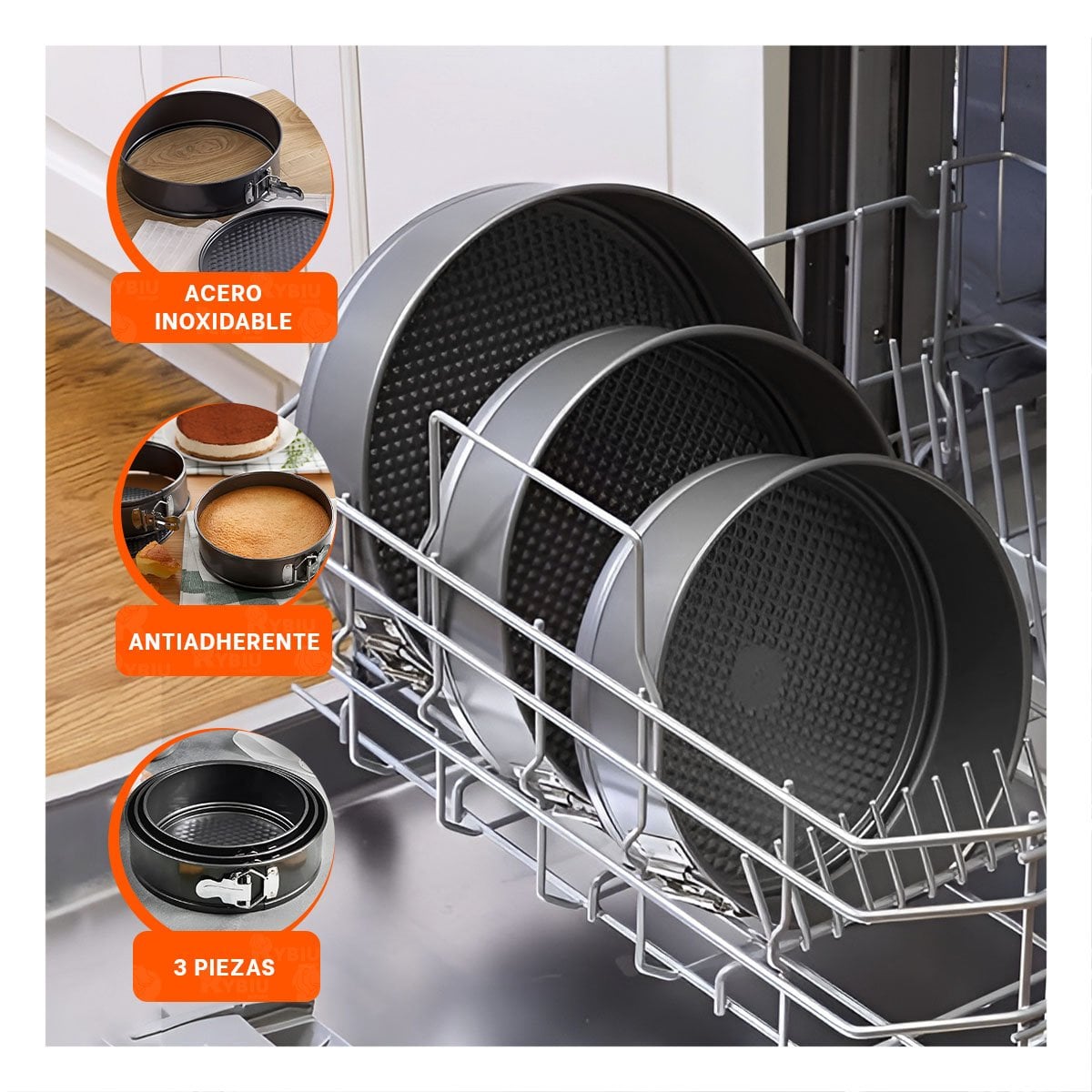 JUEGO DESMONTABLE PARA HORNEAR PLATEADO 3 MOLDES CIRCULARES Y+PAPEL REGALO - 2