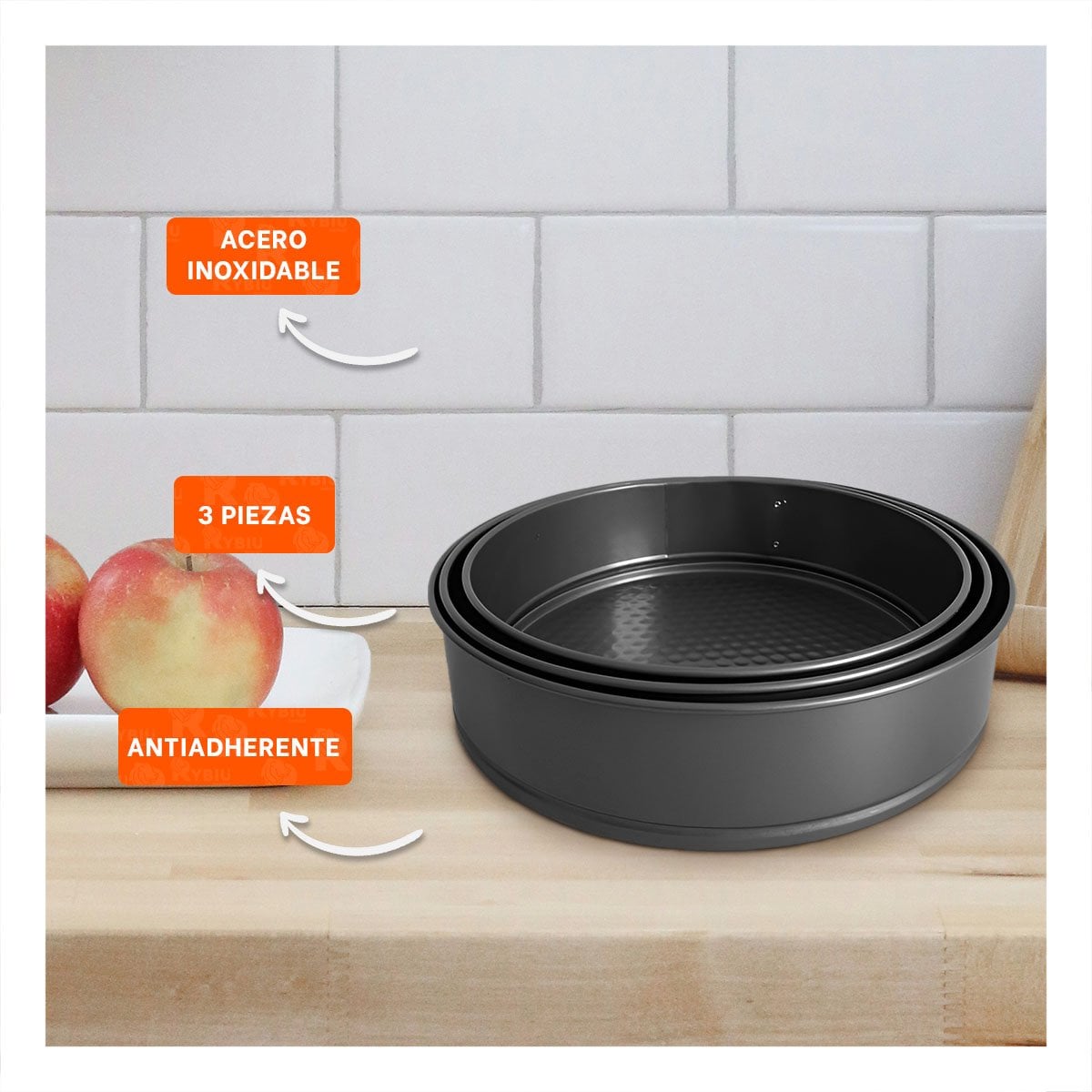 JUEGO DESMONTABLE PARA HORNEAR PLATEADO 3 MOLDES CIRCULARES Y+PAPEL REGALO - 5