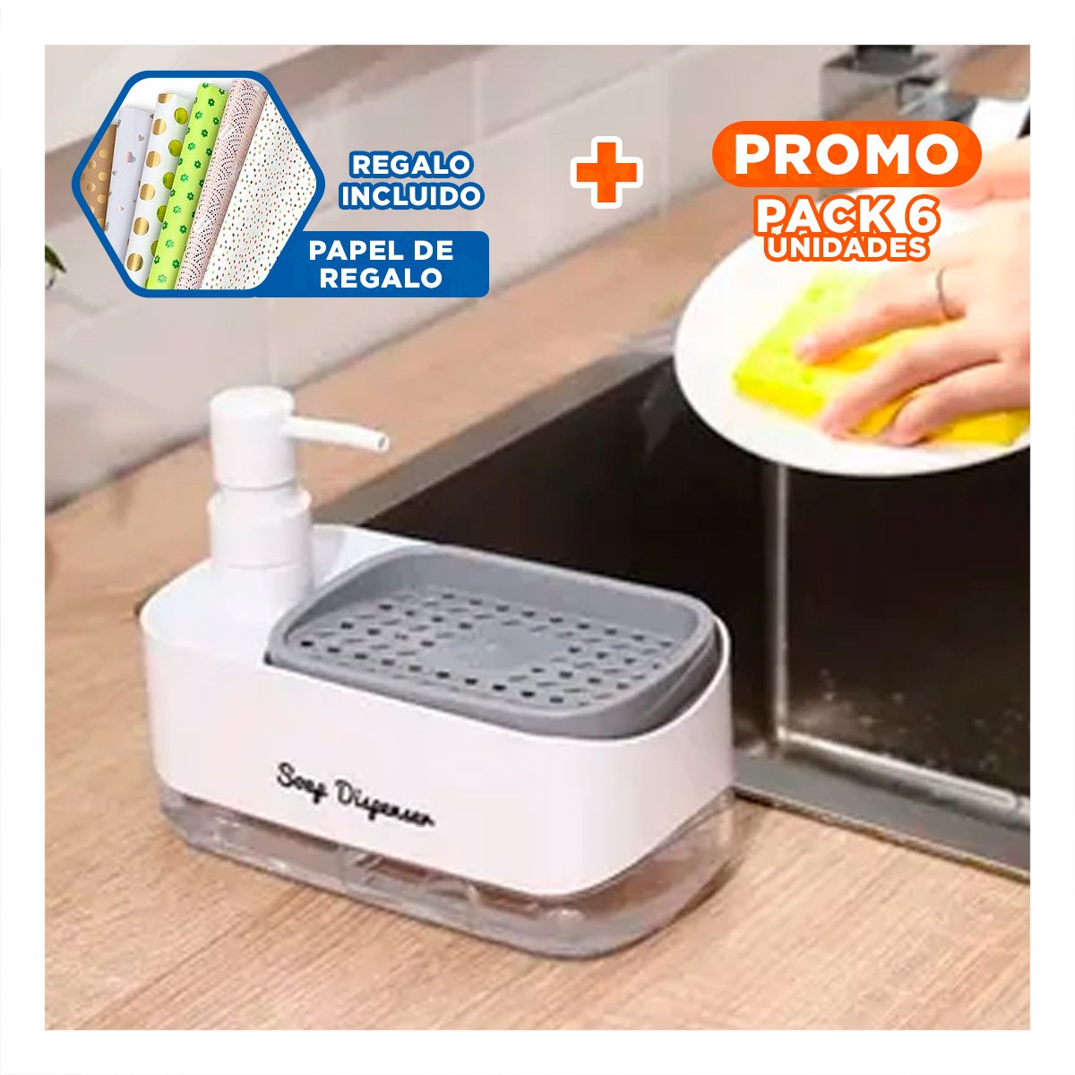 PACK6 SISTEMA PRACTICO DE JABON LIQUIDO LAVAVAJILLA DOBLE BLANCO COCINA Y+PAPEL REGALO - 1