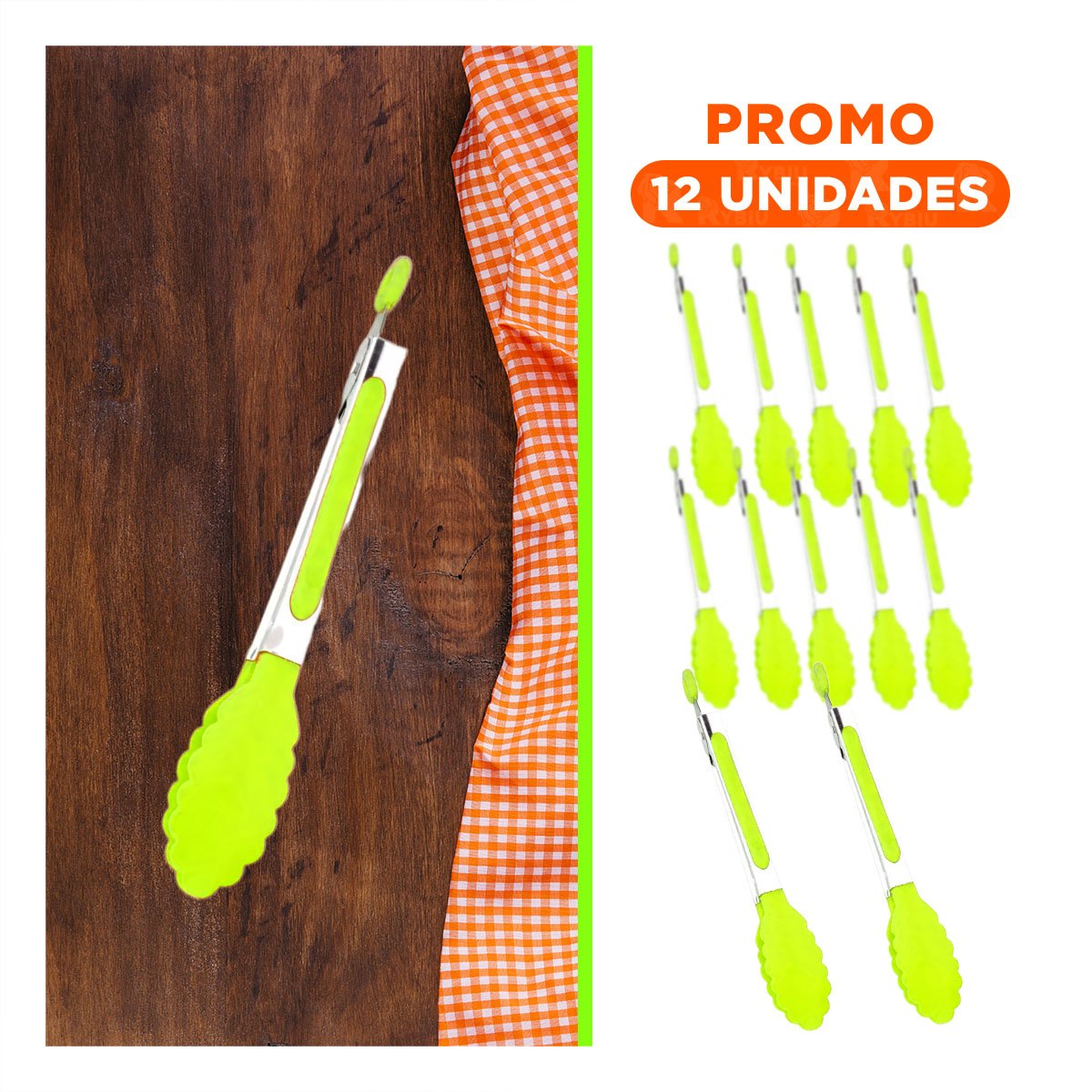 PACK12 UTENSILIO PRACTICO 21CM EN VERDE LIMON PARA HOGAR Y+REGALO STICKER - 1