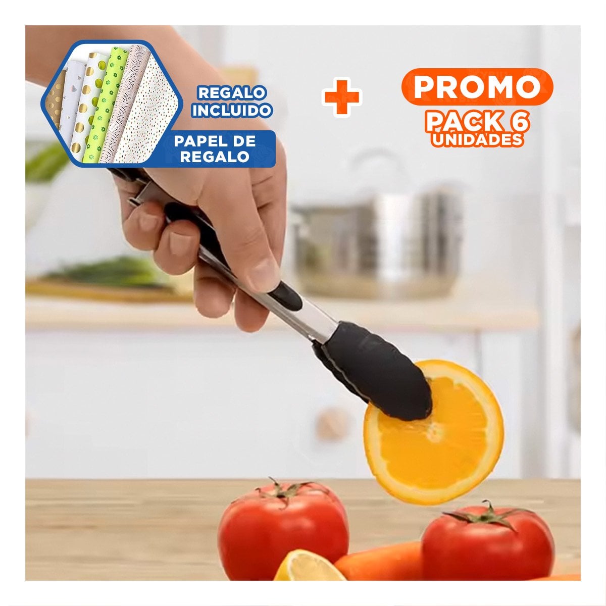 PACK6 METALICO MULTIUSO DE COCINA 21CM EN COLOR NEGRO RESISTENTE Y+PAPEL REGALO - 1