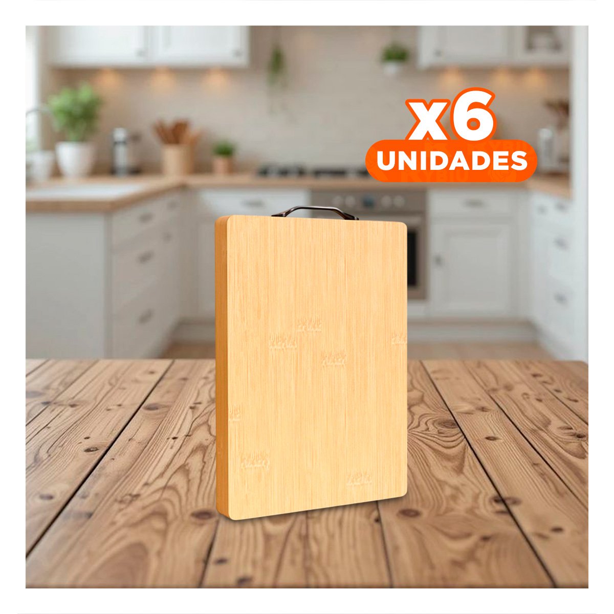 PACK6 TABLA PARA COCINA CON MANGO MOSTAZA 35X27X2CM USO DIARIO Y+REGALO STICKER - 1