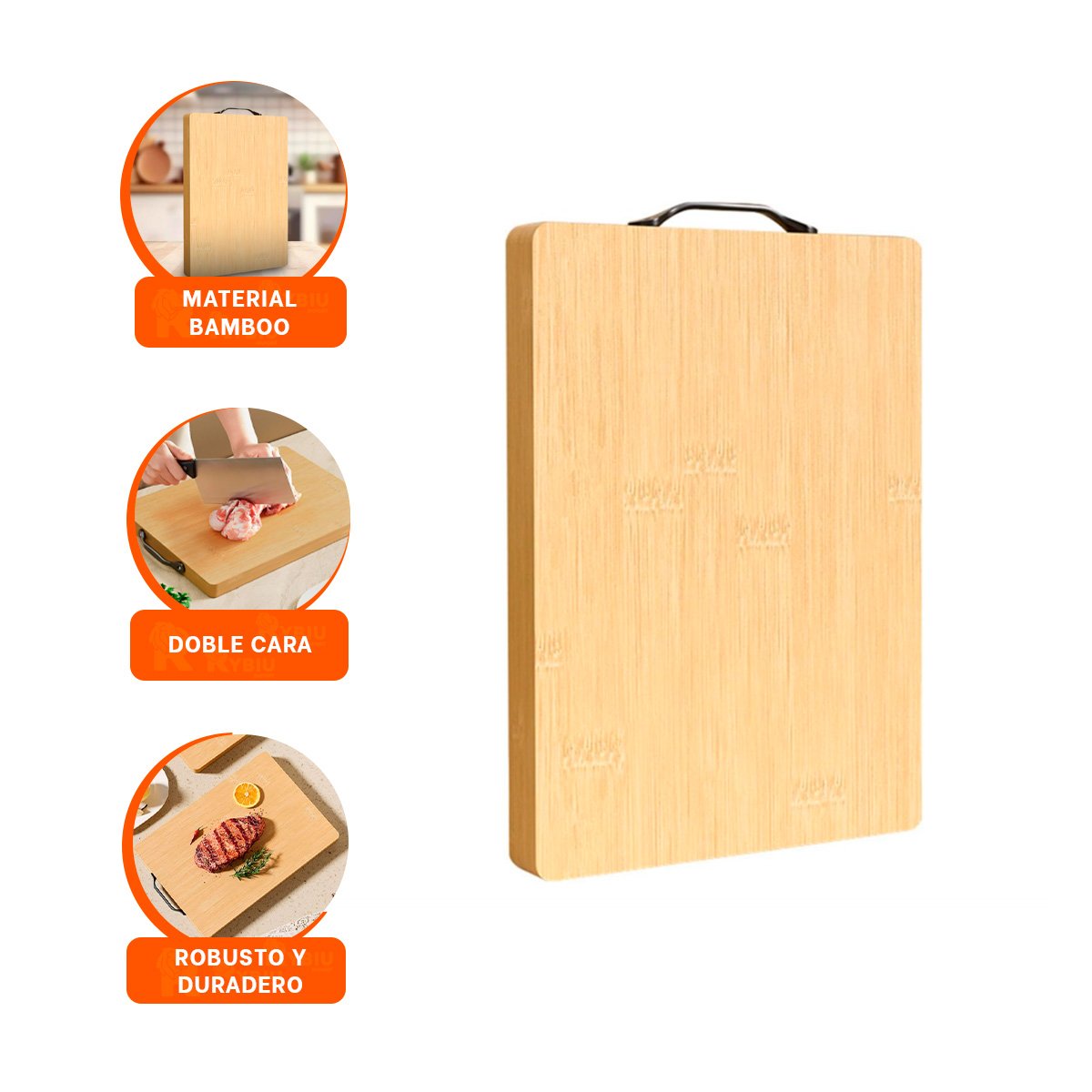 PACK6 TABLA PARA COCINA CON MANGO MOSTAZA 35X27X2CM USO DIARIO Y+REGALO STICKER - 2