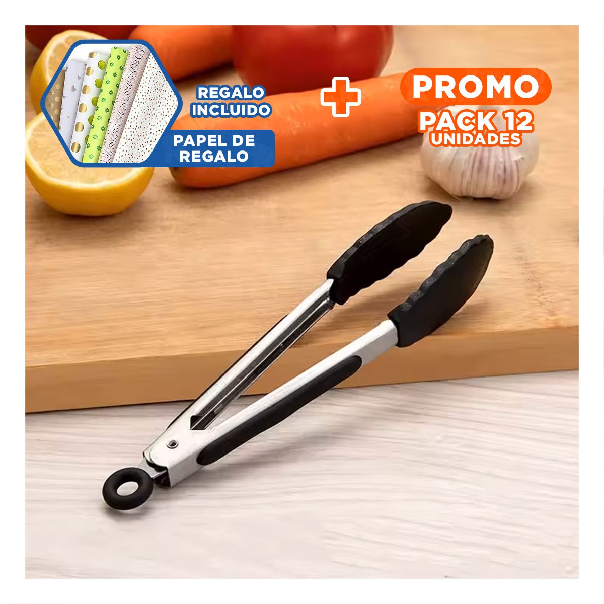 PACK12 SEGURO MULTIUSO DE COCINA 21CM EN COLOR NEGRO PRACTICO Y+PAPEL REGALO - 1