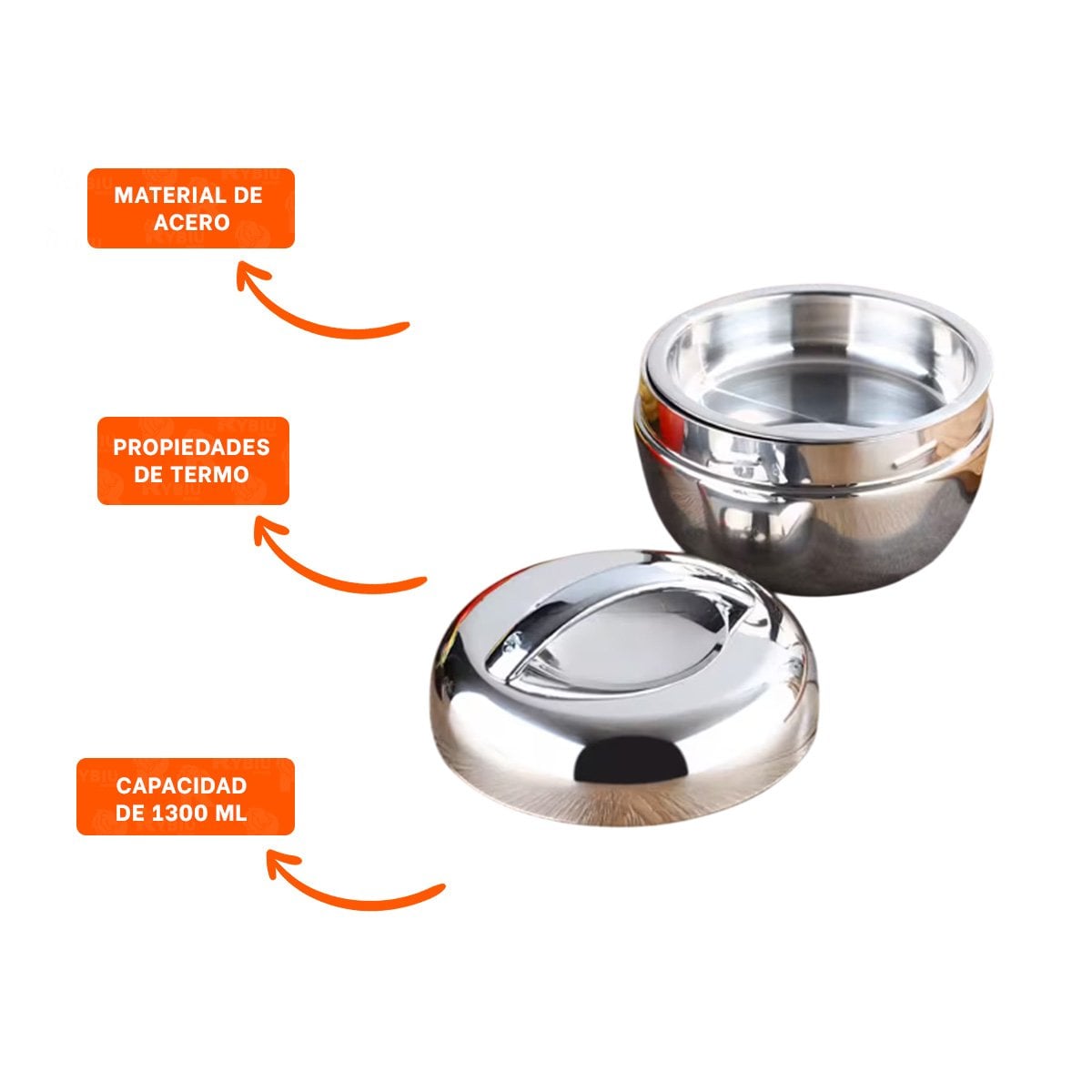 CONSERVADOR TERMICO CIRCULAR 1300ML DE ACERO PLATEADO PARA COCINA - 3