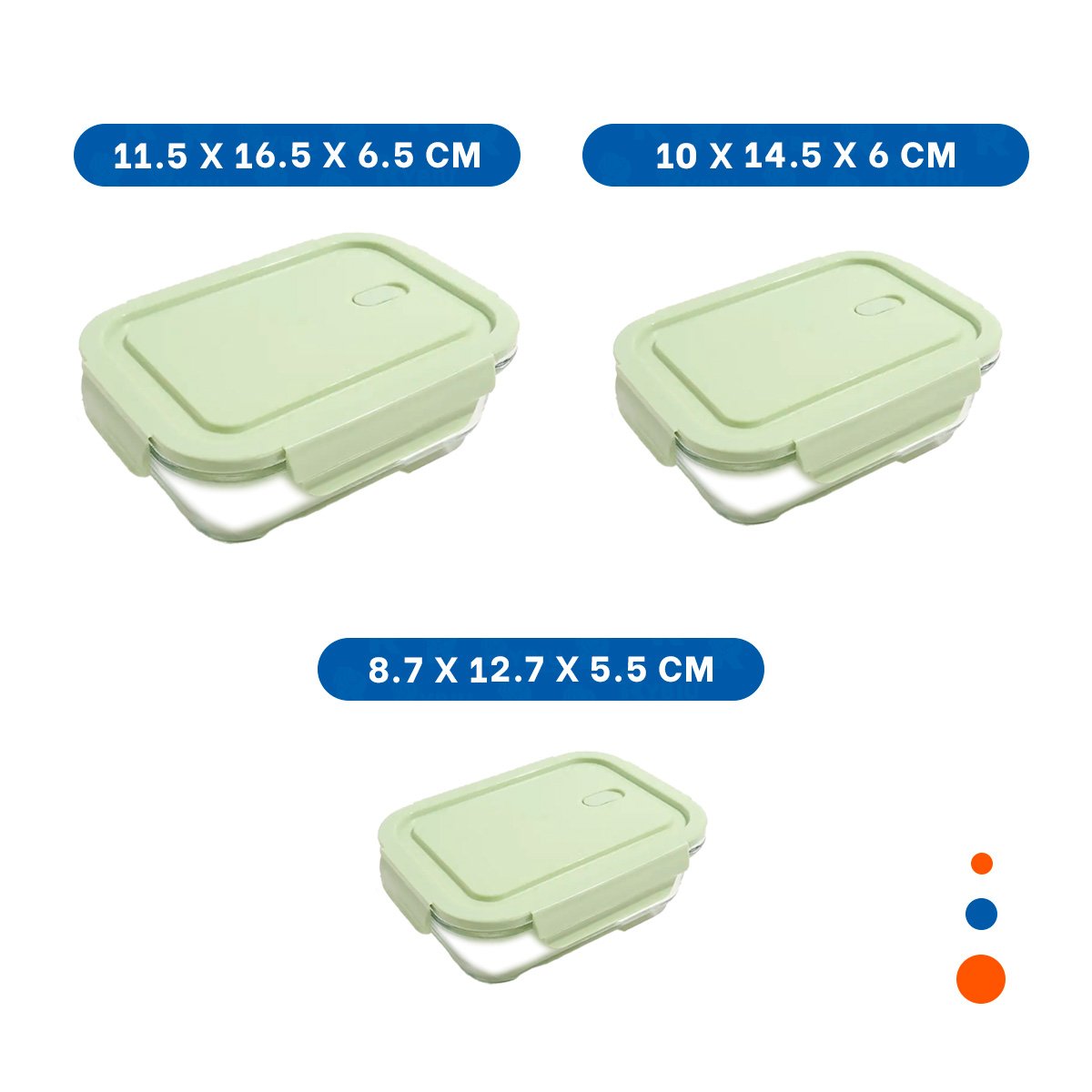 RECIPIENTES HERMETICOS DE VIDRIO RECTANGULAR CON TAPA VERDE PACK DE 3 Y+PAPEL REGALO - 4