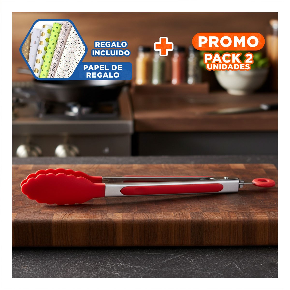 PACK2 SUJETA PRACTICA 21CM EN ROJO PARA COCINA HOGAR Y PARRILLA Y+PAPEL REGALO - 1