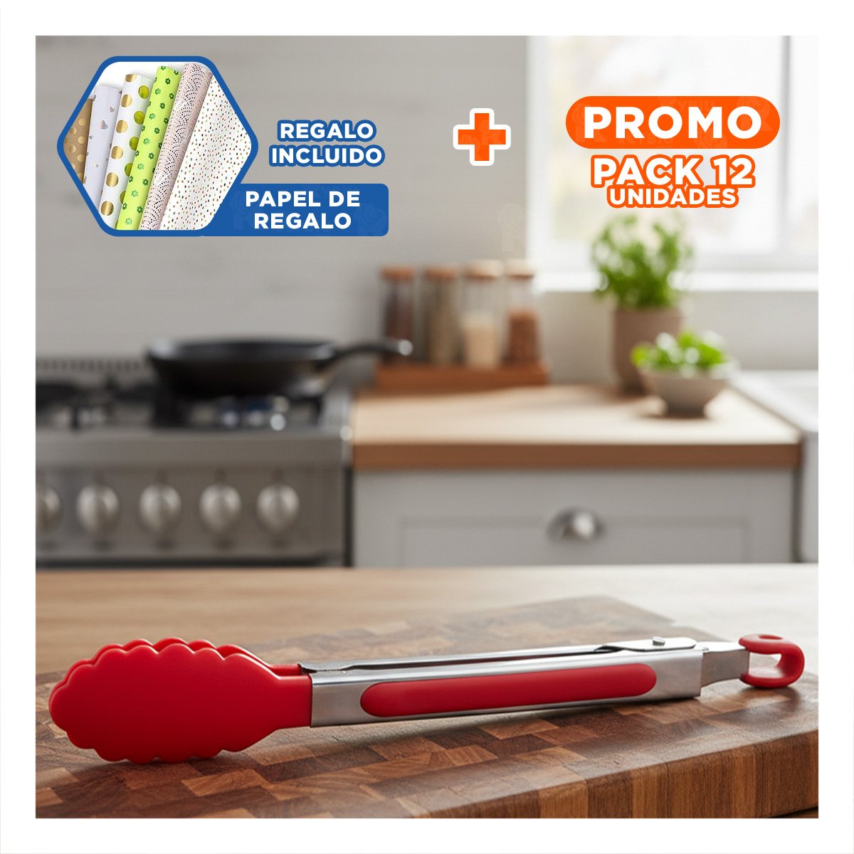 PACK12 ALICATE COMPACTO 21CM EN ROJO PARA COCINA HOGAR PRACTICO Y+PAPEL REGALO - 1