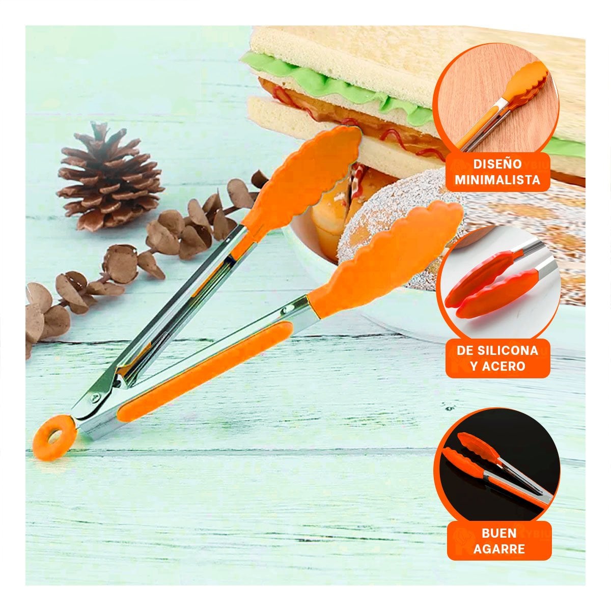 PACK6 UTENSILIO DE COCINA 21CM NARANJA MULTIUSO RESISTENTE Y+REGALO STICKER - 3