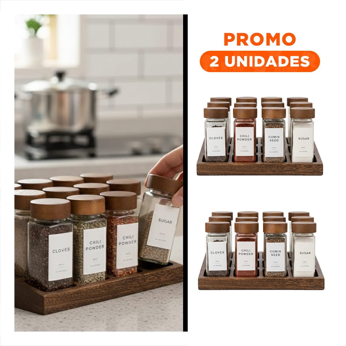 PACK2 PORTA CONDIMENTOS FUNCIONAL CON 12 FRASCOS PARA COCINA - 1