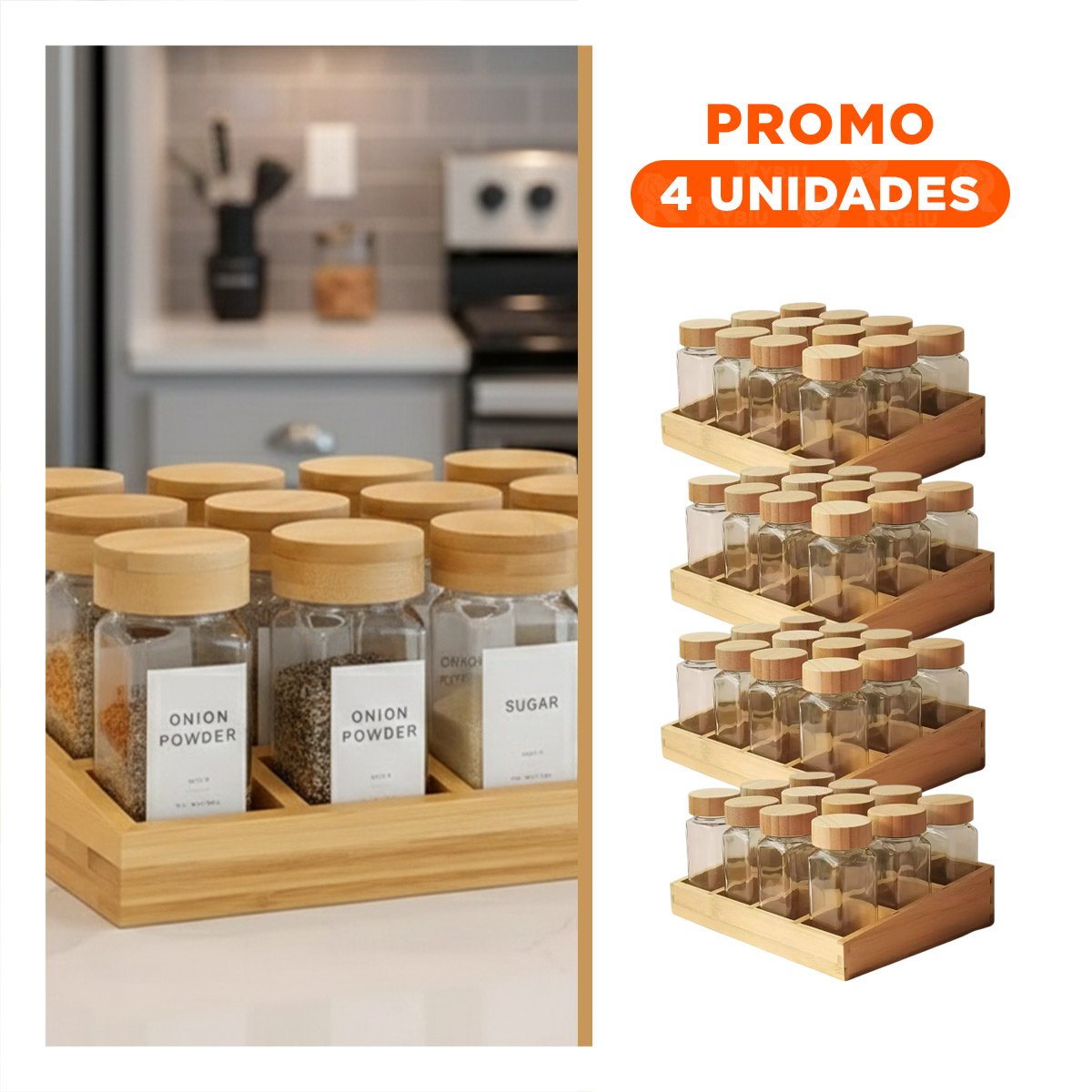 PACK4 ORGANIZADOR DE MESA CON 12 FRASCOS PARA ESPECIAS Y+REGALO STICKER - 1