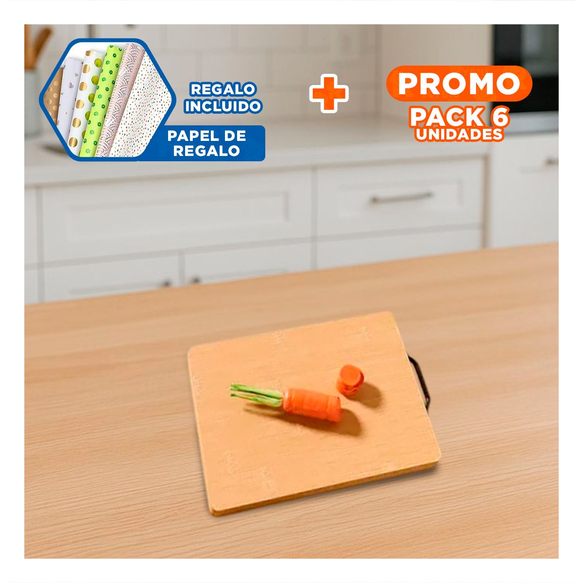 PACK6 PLACA MULTIUSO MOSTAZA 35X27X2CM CON MANGO RESISTENTE Y+PAPEL REGALO - 1