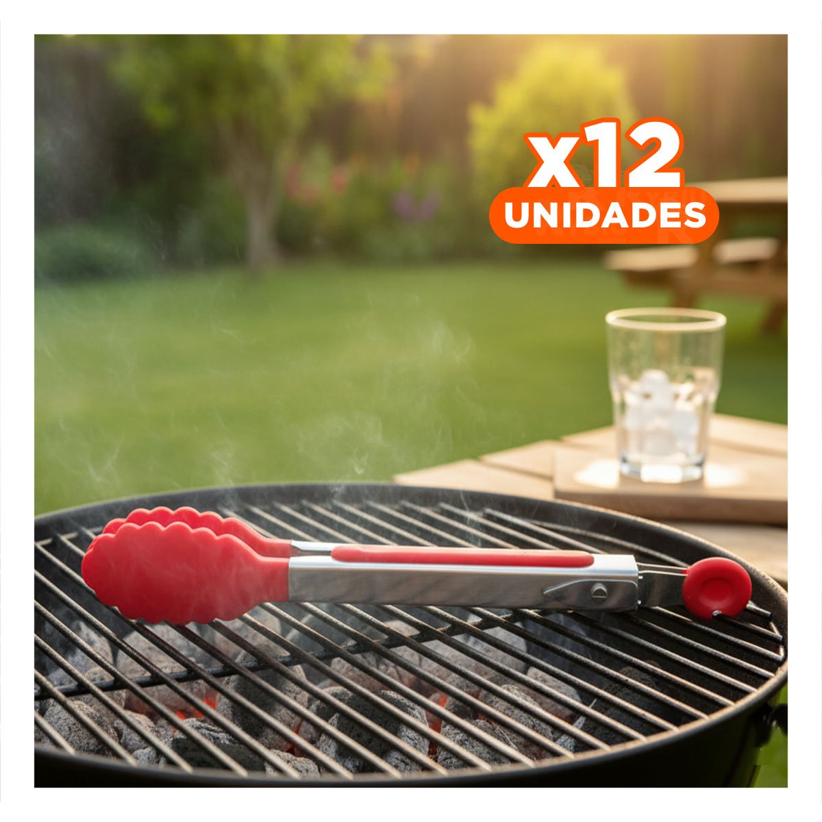 PACK12 TENAZA COMPACTA 21CM EN ROJO PARA COCINA HOGAR PRACTICO - 1