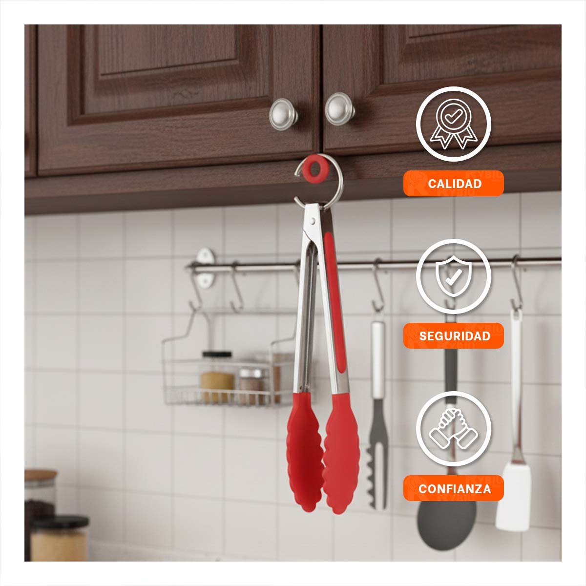 PACK12 TENAZA COMPACTA 21CM EN ROJO PARA COCINA HOGAR PRACTICO - 3