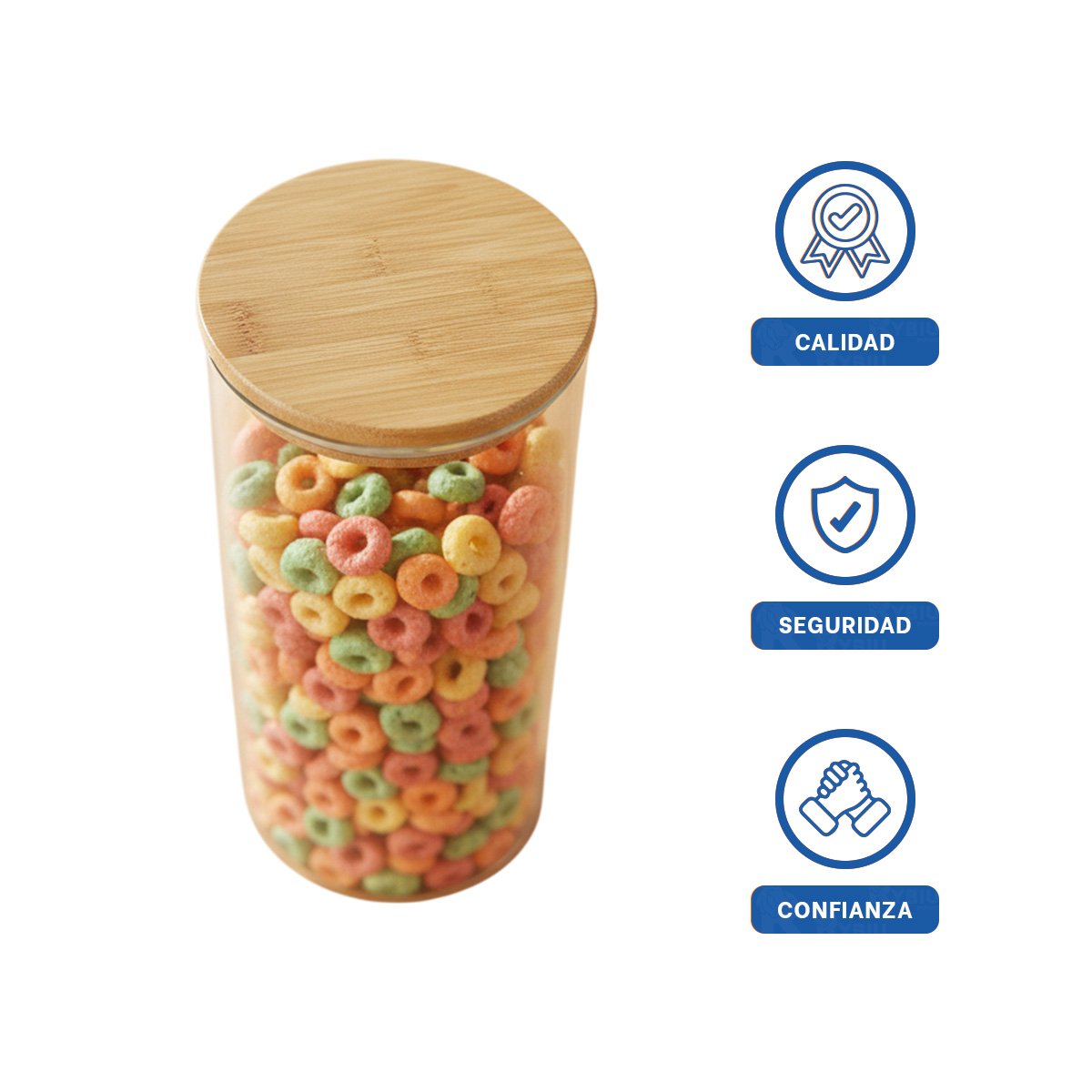 PACK6 RECIPIENTE DE VIDRIO TRANSPARENTE 700ML CON TAPA MADERA COCINA Y+REGALO STICKER - 2