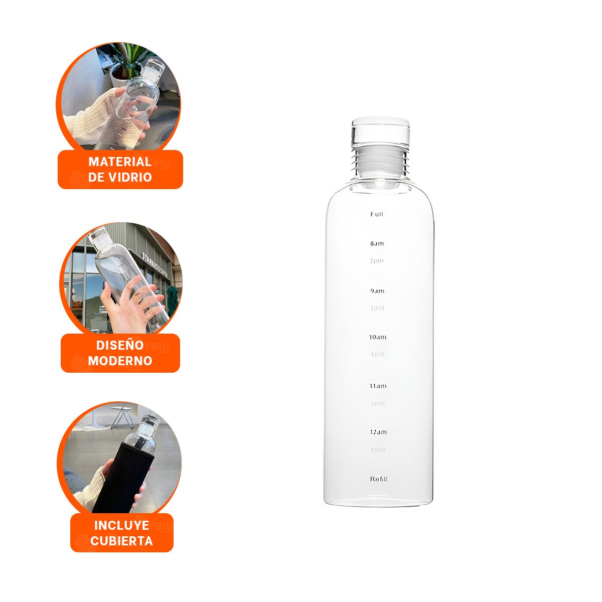 BOTELLON RESISTENTE DE VIDRIO CON CUBIERTA 750ML TRANSPARENTE Y NEGRO - 3
