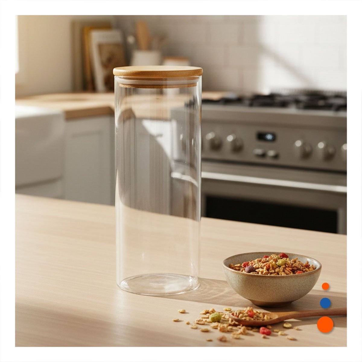 PACK2 ENVASE DE VIDRIO REDONDO 700ML TRANSPARENTE CON TAPA MADERA COCINA Y+PAPEL REGALO - 2