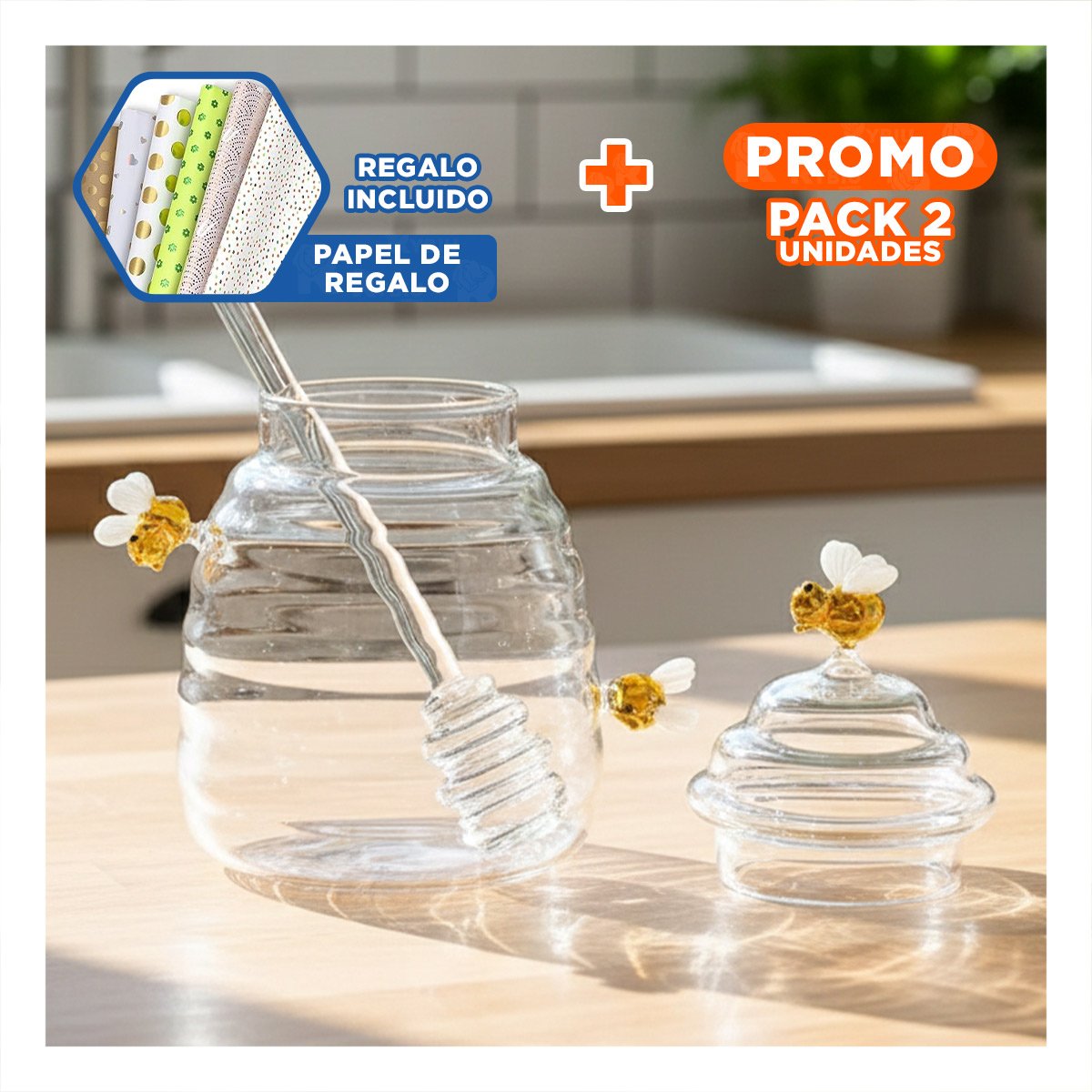 PACK2 TARRO PARA COCINA CON ESTILO MIELERO DECORATIVO PARA CASA Y+PAPEL REGALO - 1