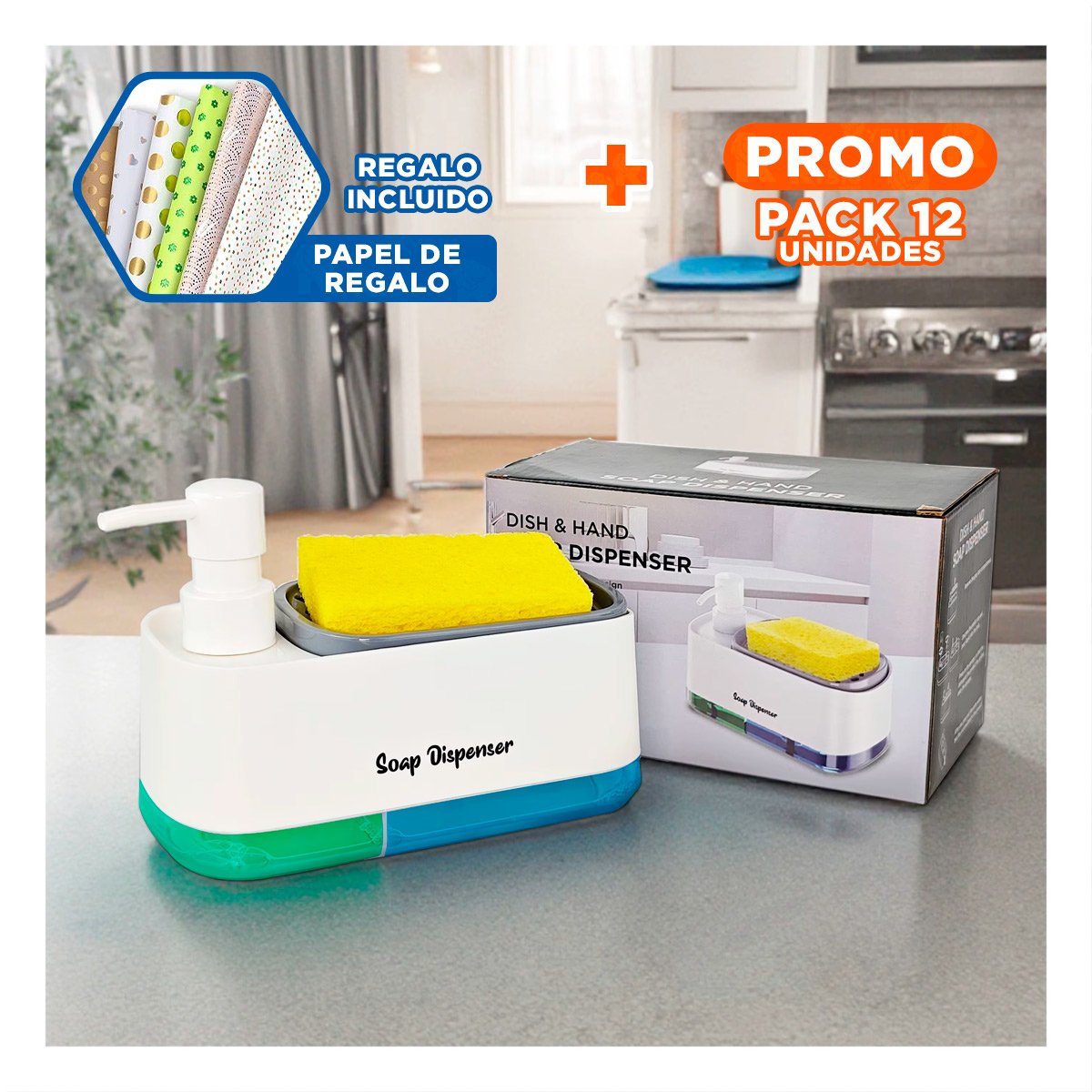 PACK12 ORGANIZADOR PRACTICO DE JABON LIQUIDO LAVAVAJILLA DOBLE BLANCO Y+PAPEL REGALO - 1