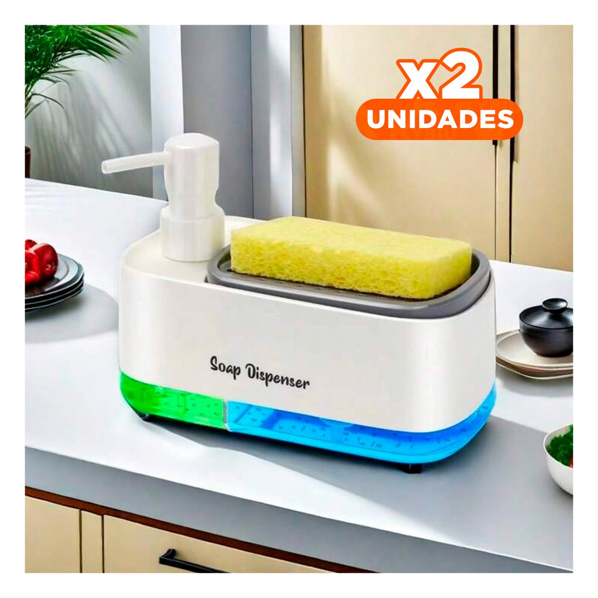PACK2 COMPLEMENTO DOBLE DE JABON LIQUIDO LAVAVAJILLA PARA COCINA BLANCO Y+REGALO STICKER - 1