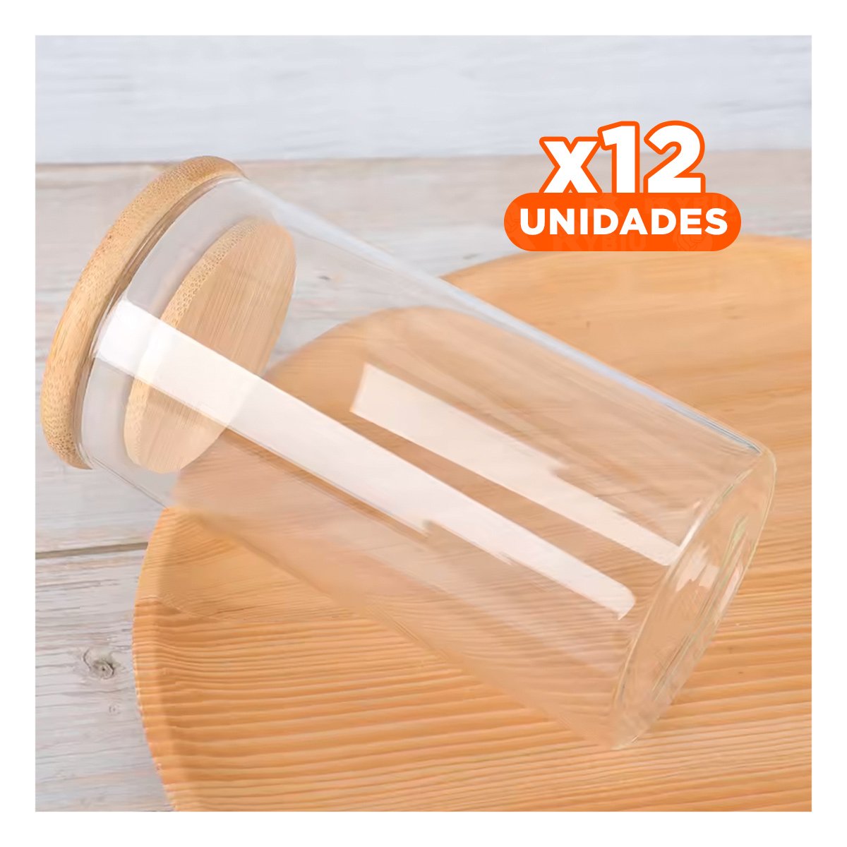 PACK12 CONTENEDOR DE VIDRIO TRANSPARENTE 700ML CON TAPA MADERA COCINA - 1