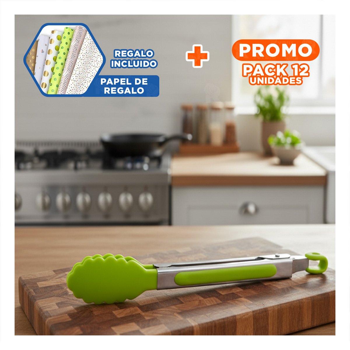 PACK12 HERRAMIENTA PRACTICA 21CM EN VERDE LIMON PARA HOGAR Y+PAPEL REGALO - 1