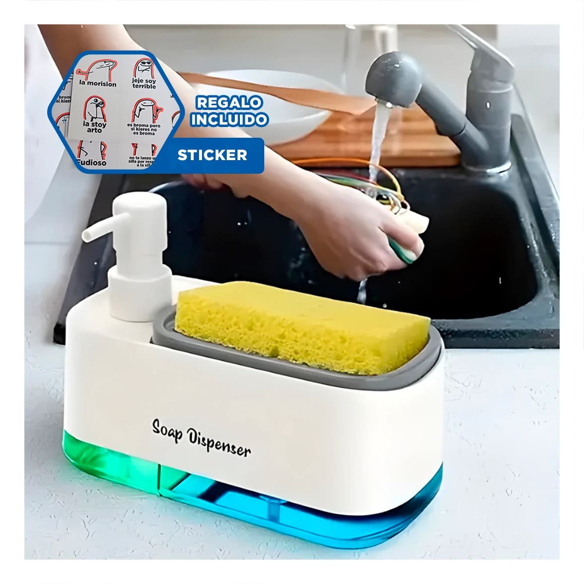 FORMATO DOBLE DE JABON LIQUIDO LAVAVAJILLA PARA COCINA HOGAR BLANCO Y+REGALO STICKER - 1