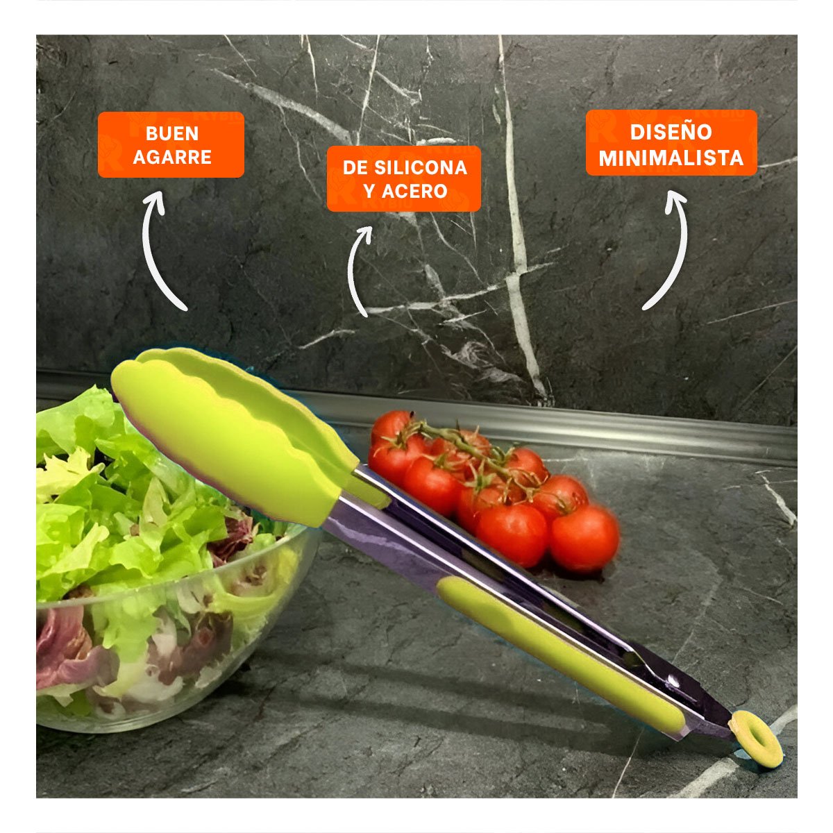 PINZA MULTIUSO 21CM EN VERDE LIMON PARA COCINA Y+LIGAS REGALO - 2