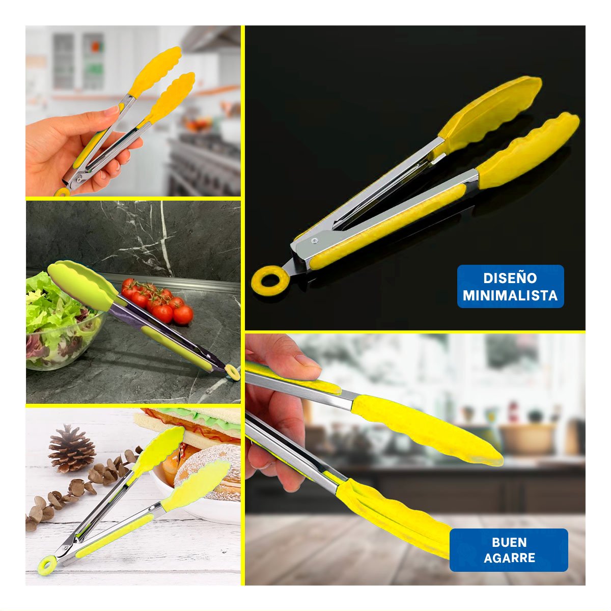 PINZA MULTIUSO 21CM EN VERDE LIMON PARA COCINA Y+LIGAS REGALO - 5