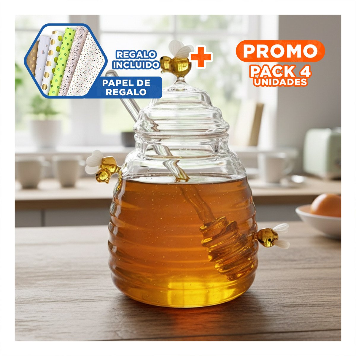 PACK4 RECIPIENTE PARA MESA CON ESTILO DE PANAL PARA COCINA Y+PAPEL REGALO - 1