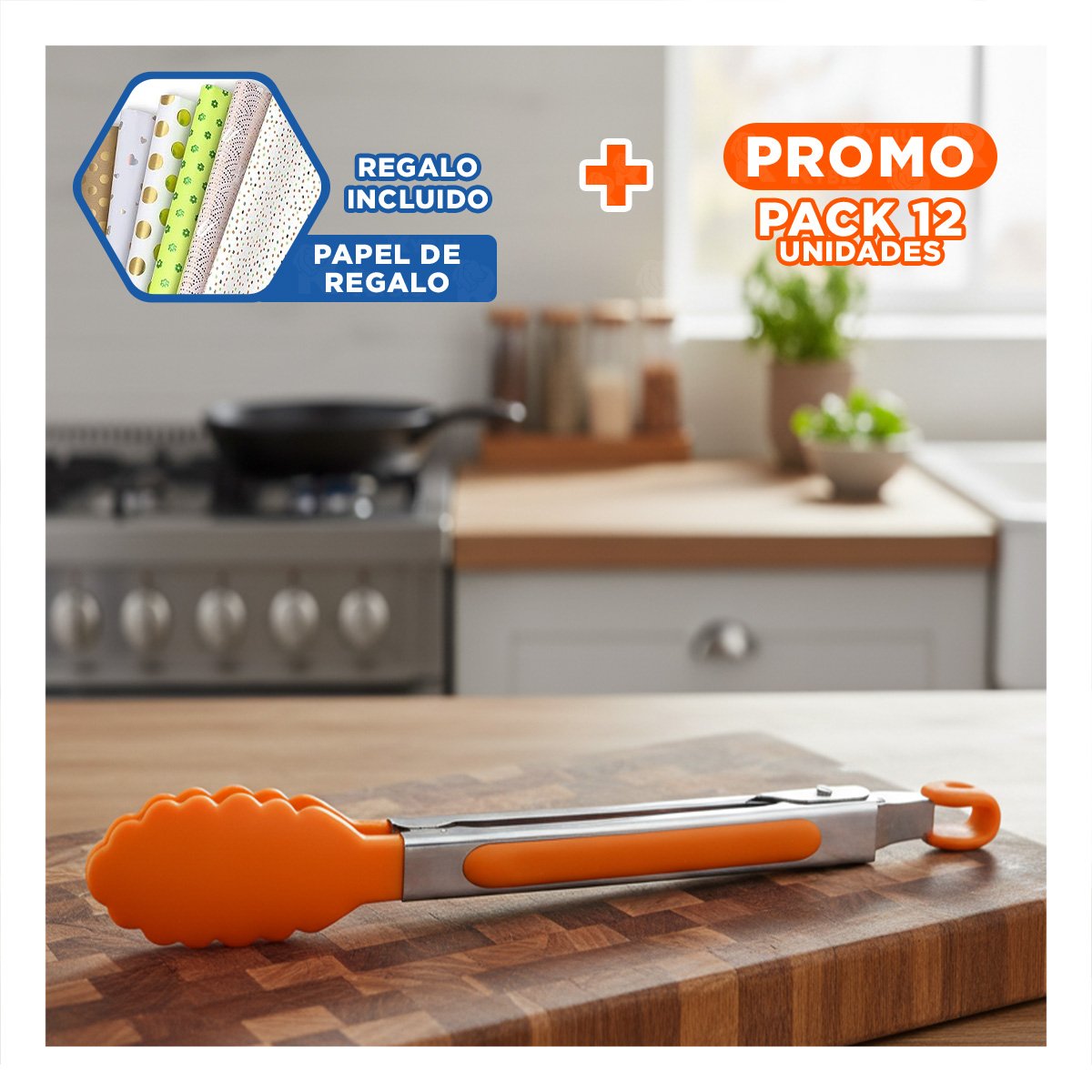 PACK12 UTENSILIO RESISTENTE 21CM NARANJA MULTIUSO PARA CASA Y+PAPEL REGALO - 1