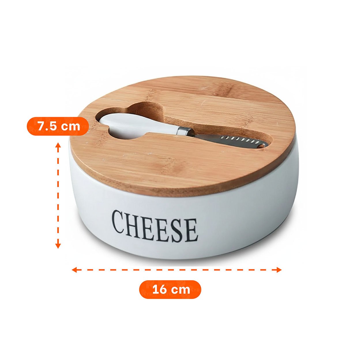 CONJUNTO DE PORTA QUESO BLANCO TAPA BAMBU CUCHILLO 16X7,5CM GUARDAR ALIMENTOS DIARIO - 4