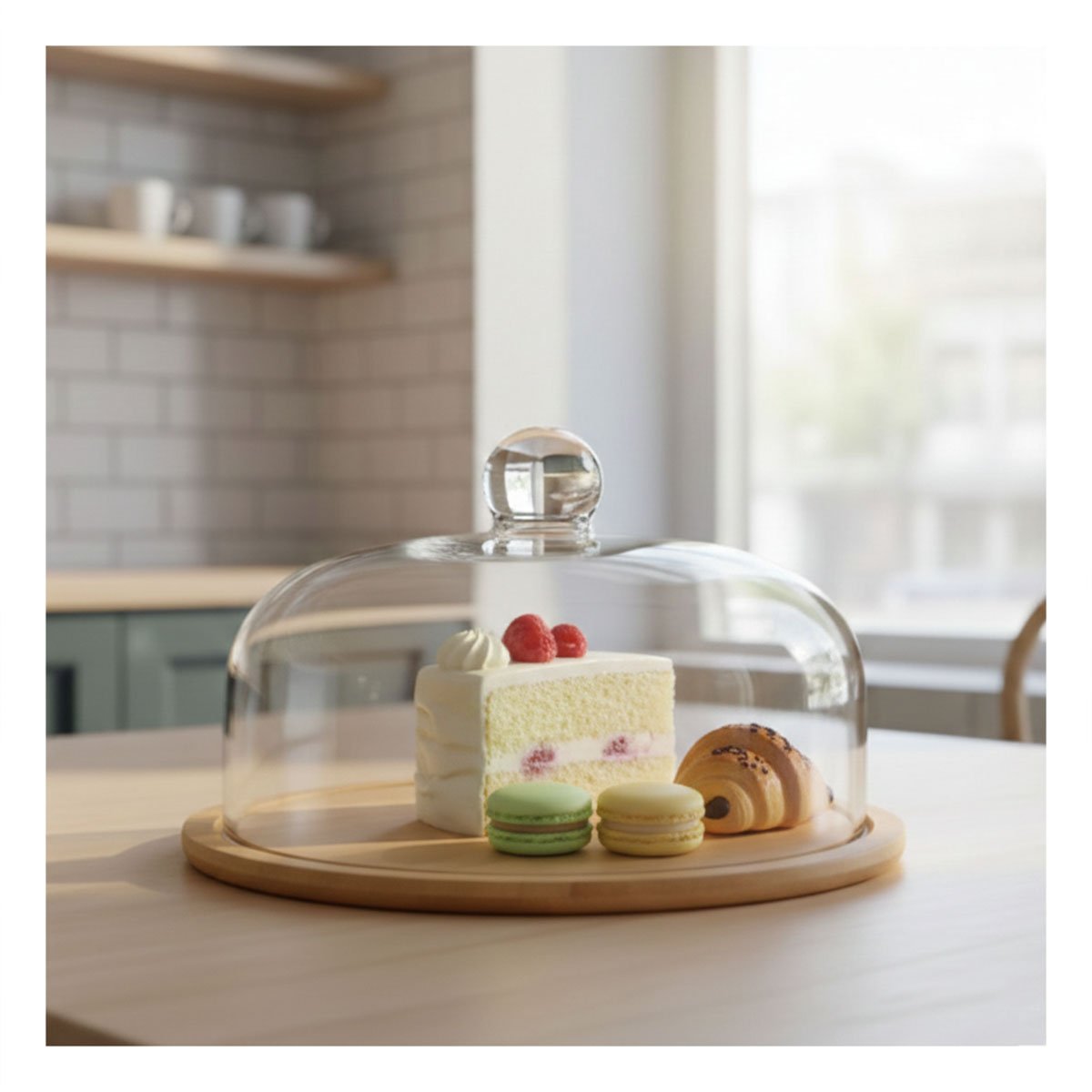 PACK2 SET BASE MADERA CUPULA DE VIDRIO TRANSPARENTE BAMBU 32X24CM GUARDAR ALIMENTOS - 3
